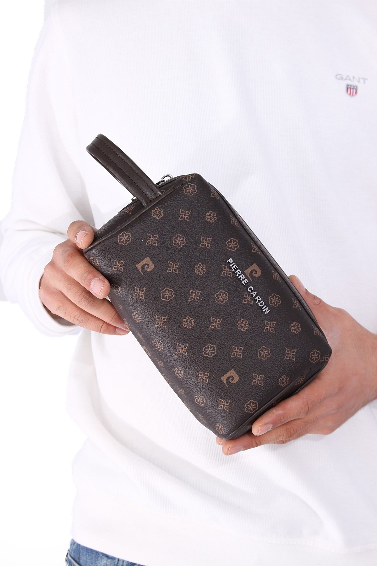 01pc002001 Erkek El Çantası El Pörtföyü Clutch Çanta Baskılı Kahverengi