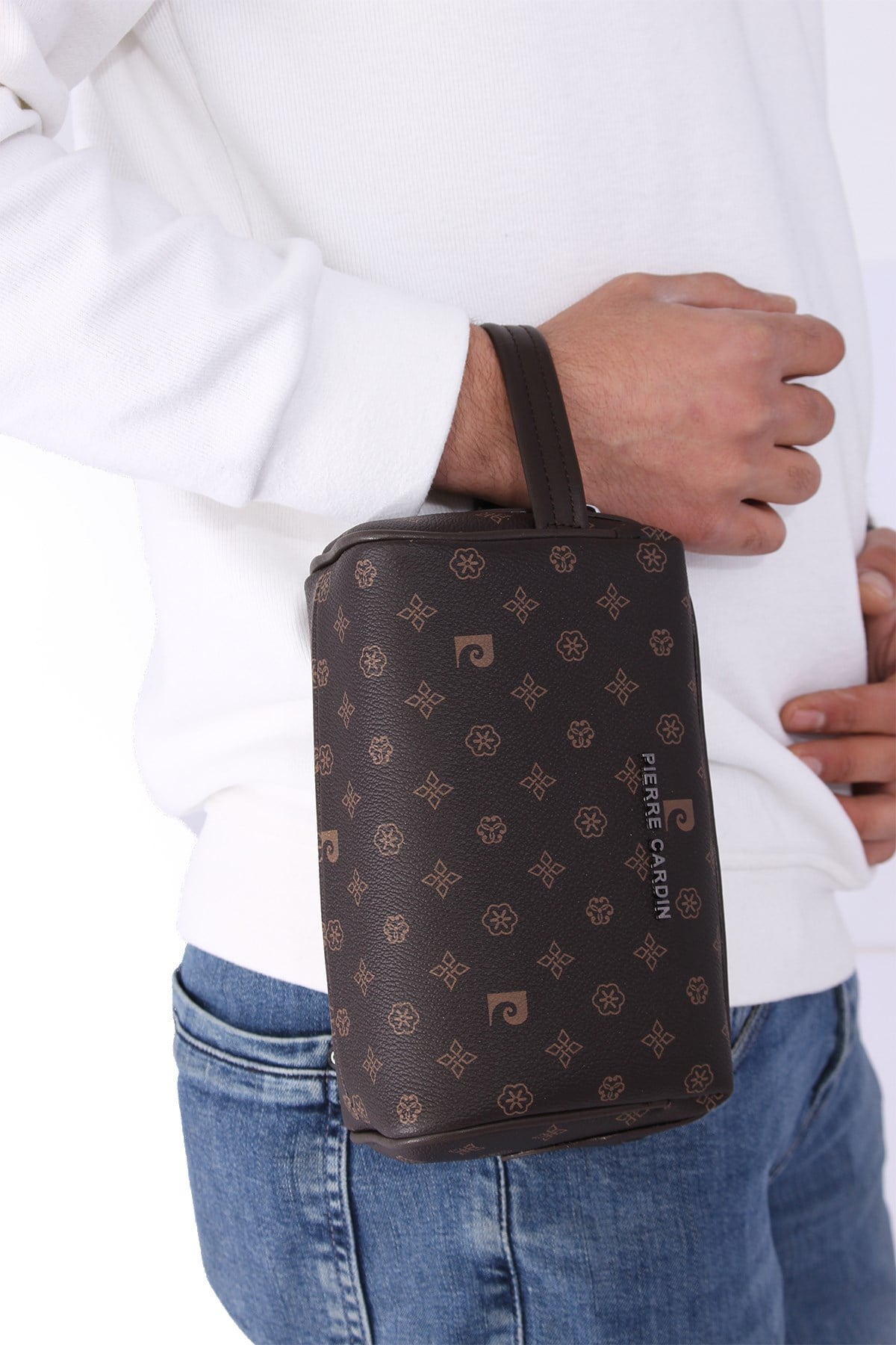01pc002001 Erkek El Çantası El Pörtföyü Clutch Çanta Baskılı Kahverengi