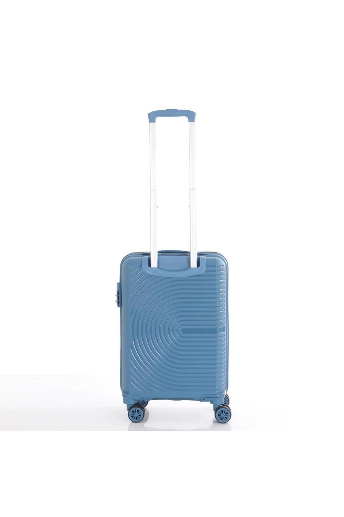 Bavul Büyük ve Kabin 2li Set Kırılmaz Silikon Valiz V374 Sky Blue