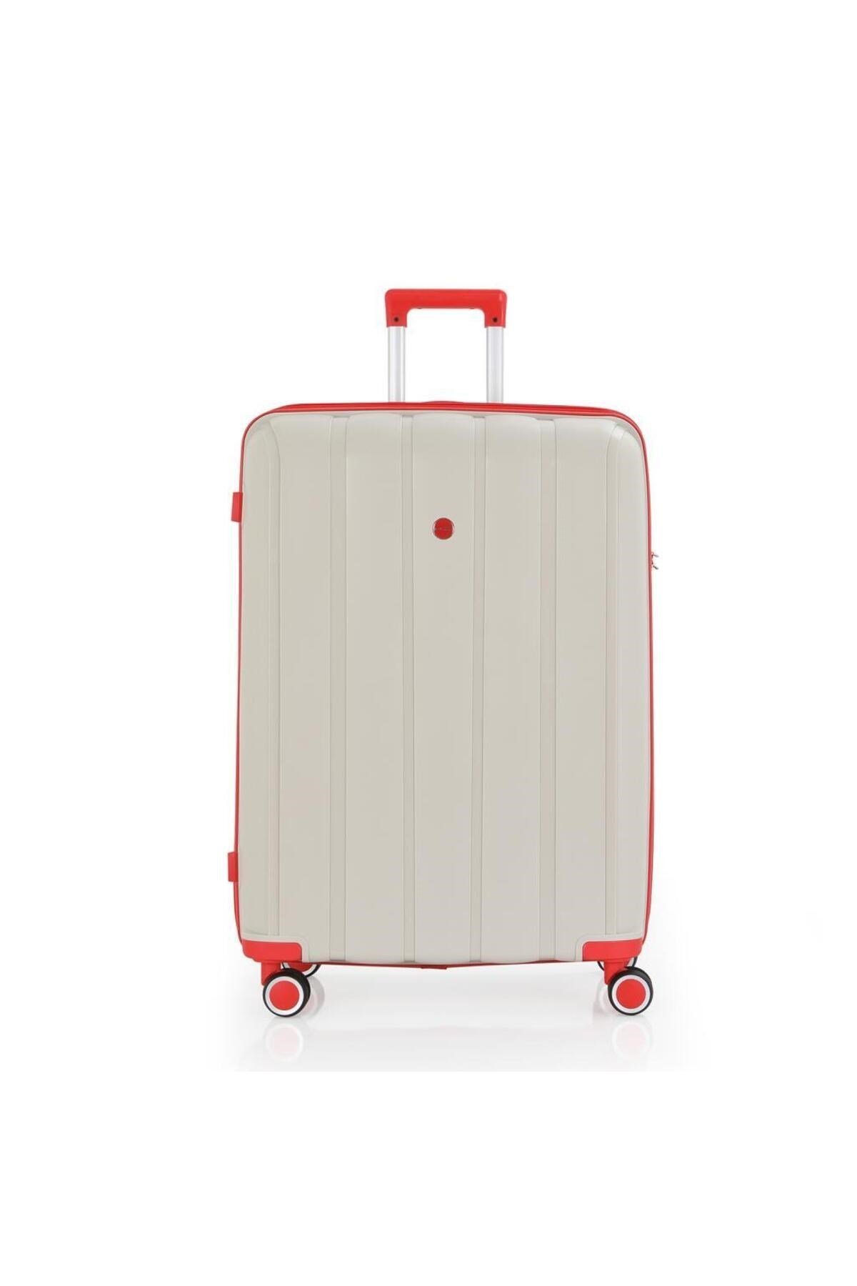 Bavul Büyük ve Kabin 2li Set Kırılmaz Silikon Valiz V305 Kemik/Mercan