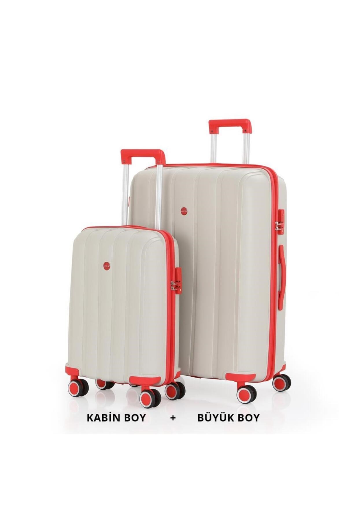 Bavul Büyük ve Kabin 2li Set Kırılmaz Silikon Valiz V305 Kemik/Mercan
