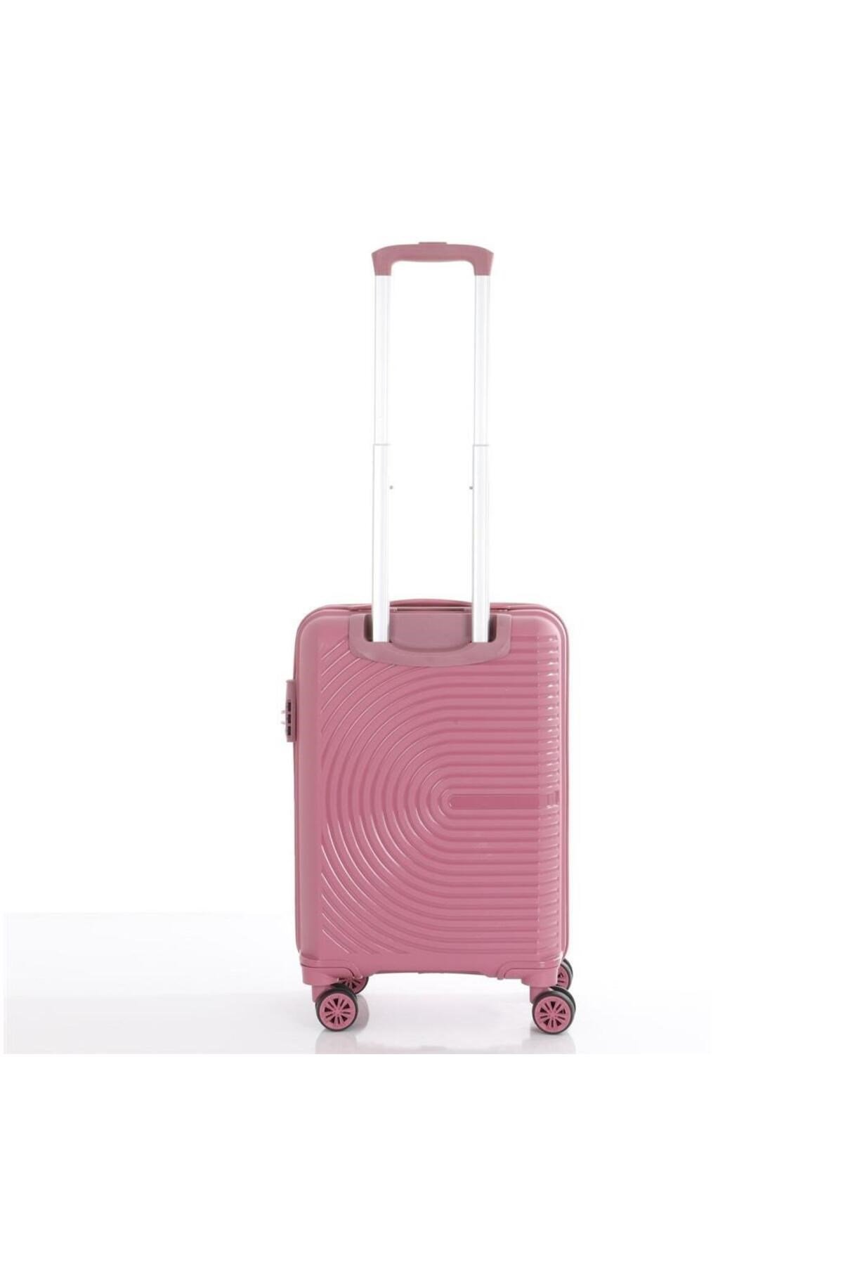 Bavul Büyük ve Kabin 2li Set Kırılmaz Silikon Valiz V374 Koyu Pudra