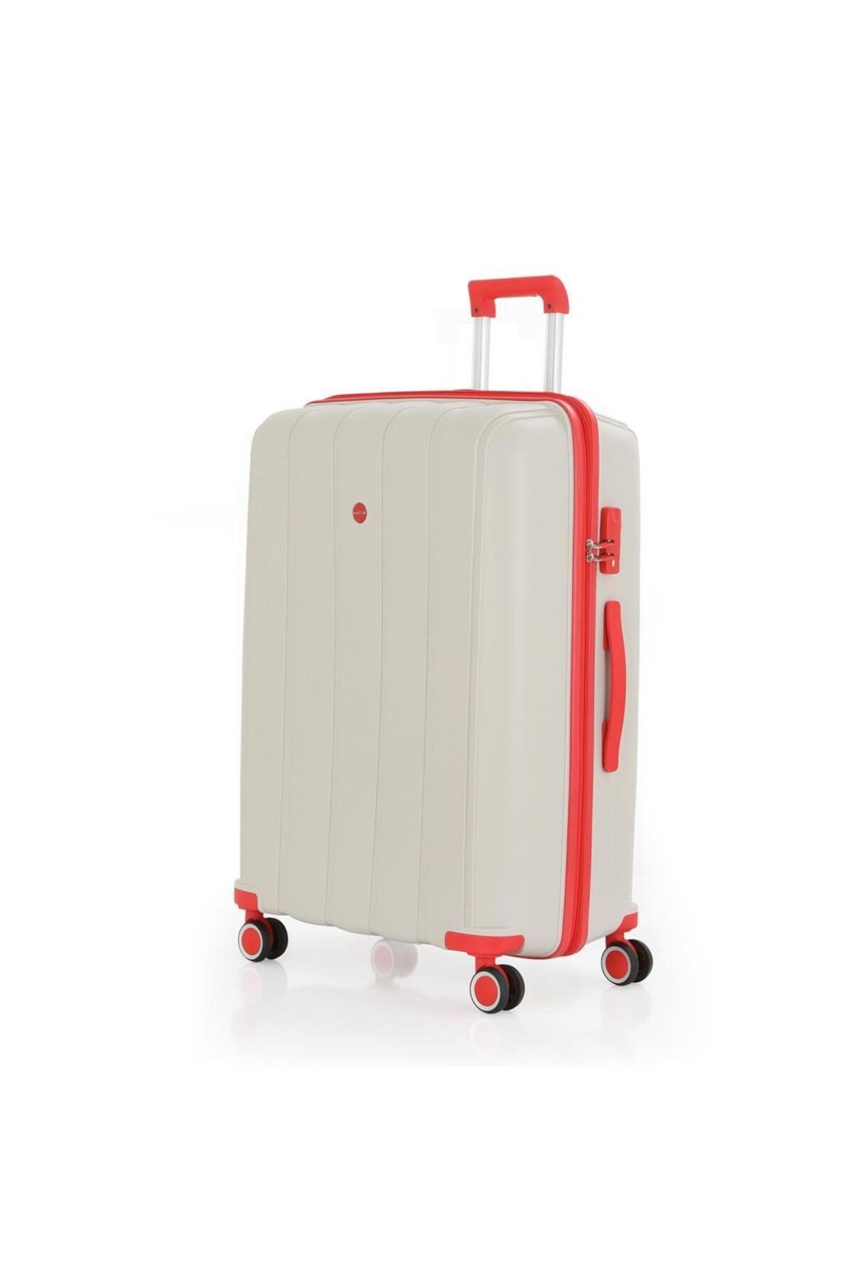 Bavul Büyük ve Kabin 2li Set Kırılmaz Silikon Valiz V305 Kemik/Mercan
