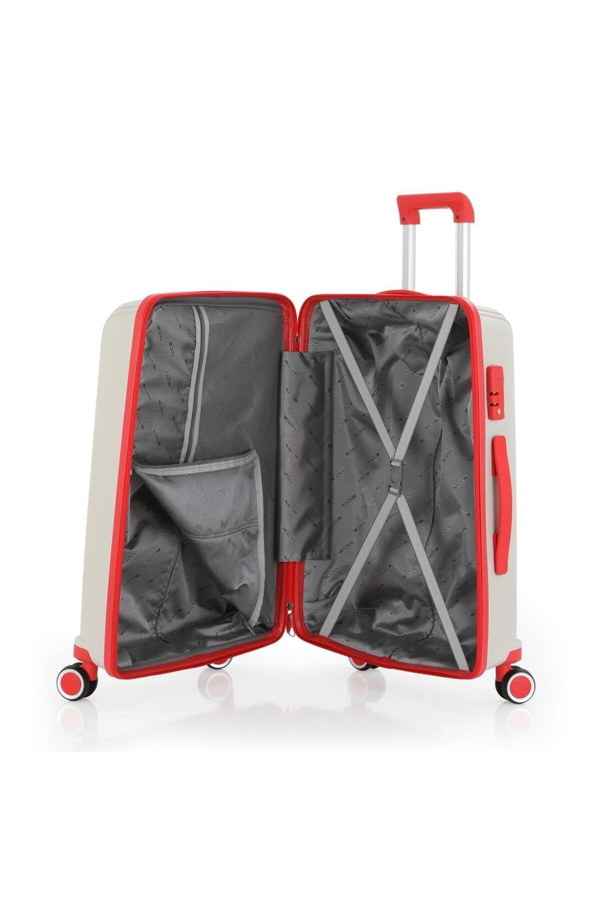 Bavul Büyük ve Kabin 2li Set Kırılmaz Silikon Valiz V305 Kemik/Mercan