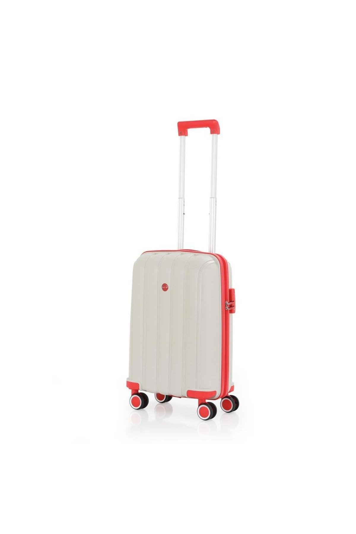 Bavul Büyük ve Kabin 2li Set Kırılmaz Silikon Valiz V305 Kemik/Mercan