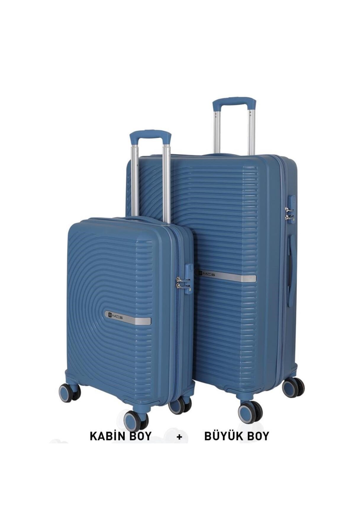 Bavul Büyük ve Kabin 2li Set Kırılmaz Silikon Valiz V374 Sky Blue