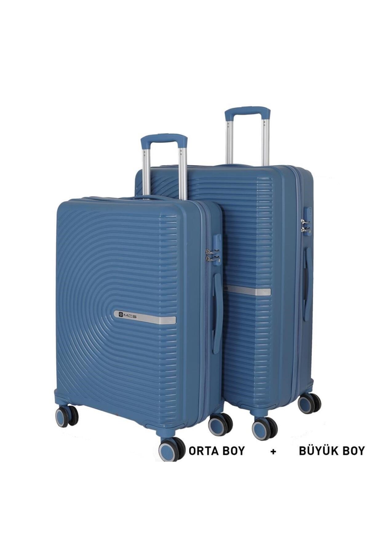 Bavul Büyük ve Orta 2li Set Kırılmaz Silikon Valiz V374 Sky Blue
