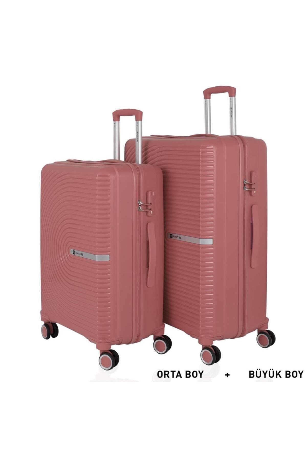 Bavul Büyük ve Orta 2li Set Kırılmaz Silikon Valiz V374 KoyuPudra