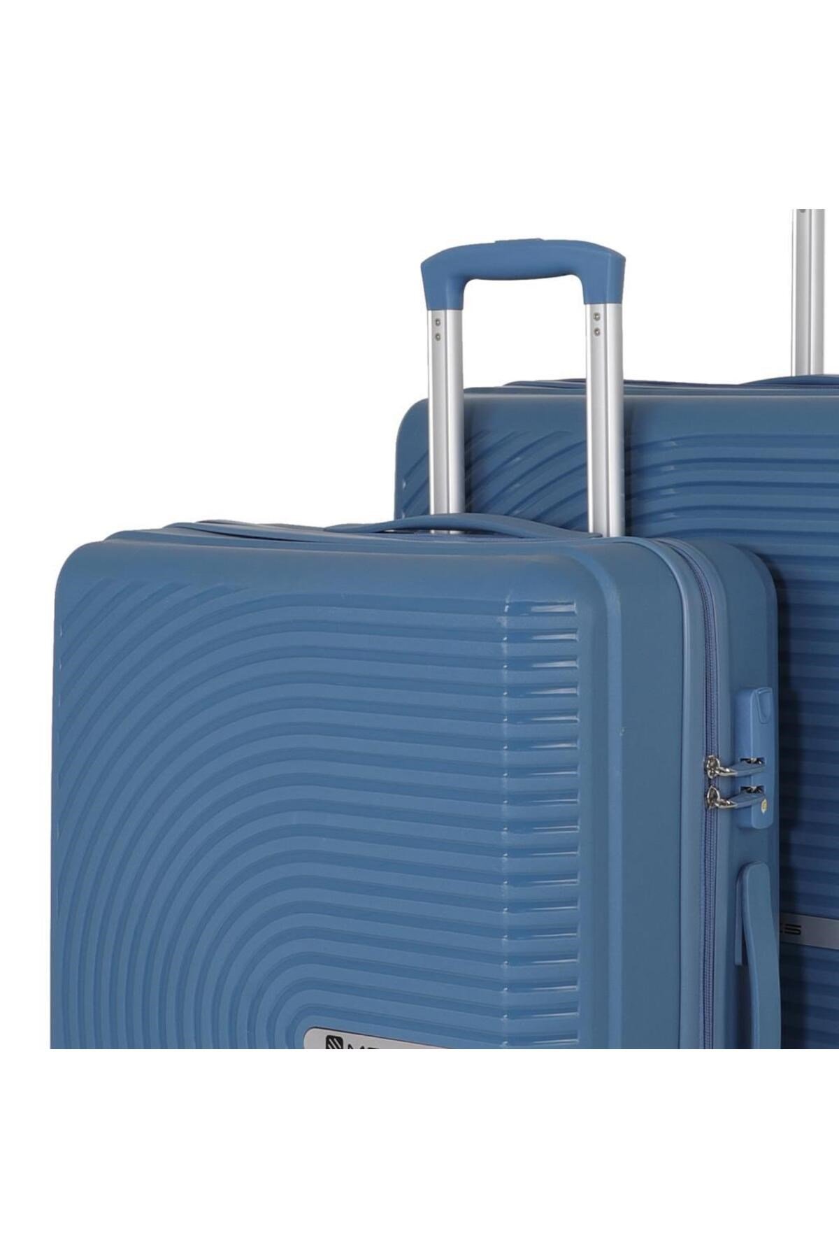 Bavul Büyük ve Orta 2li Set Kırılmaz Silikon Valiz V374 Sky Blue