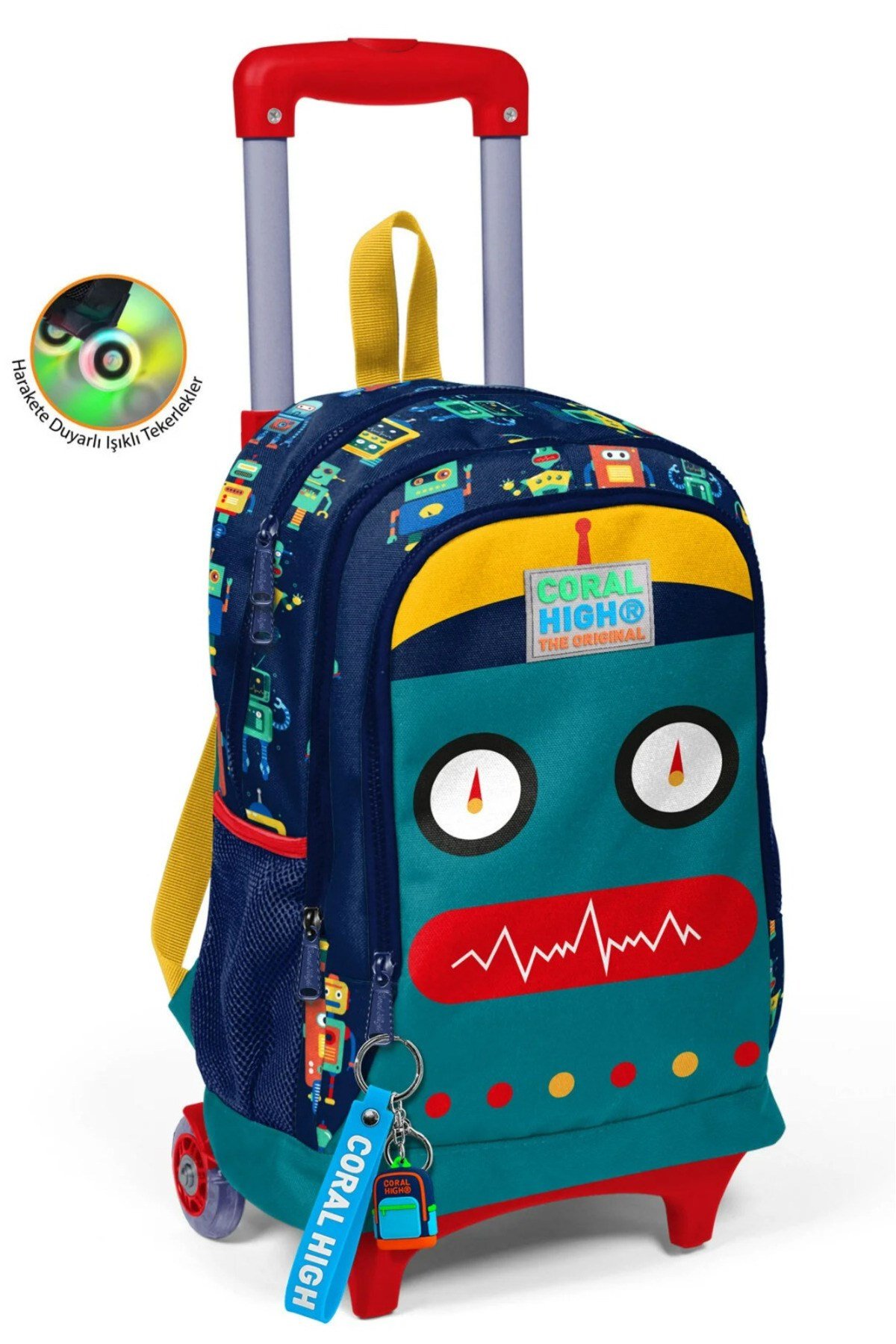 Kids Lacivert Civit Robot Desenli Üç Bölmeli Çekçekli Okul Sırt Çantası 23380