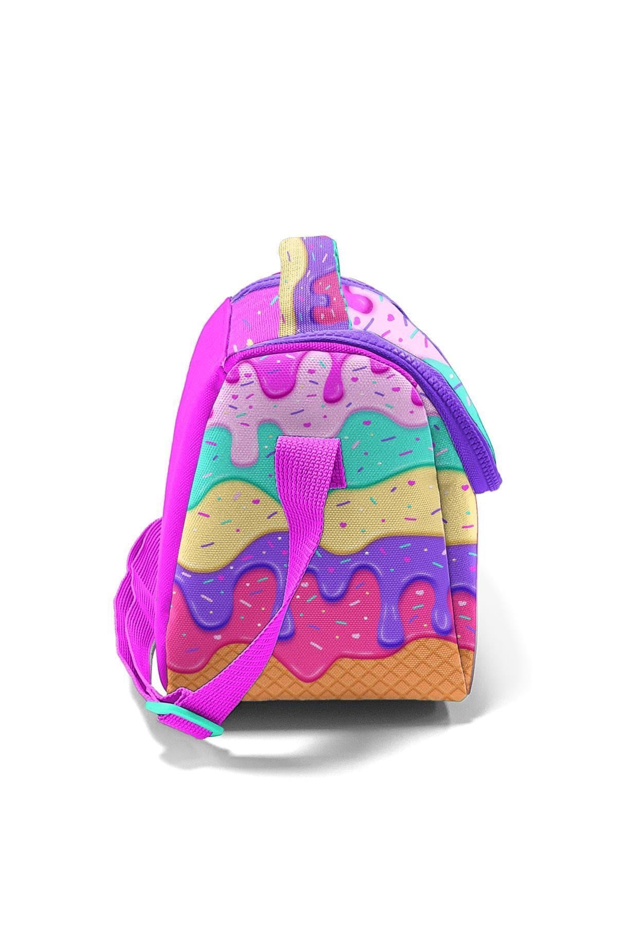 Kids Pembe Rengarenk Dondurma Desenli Thermo Beslenme Çantası 11731