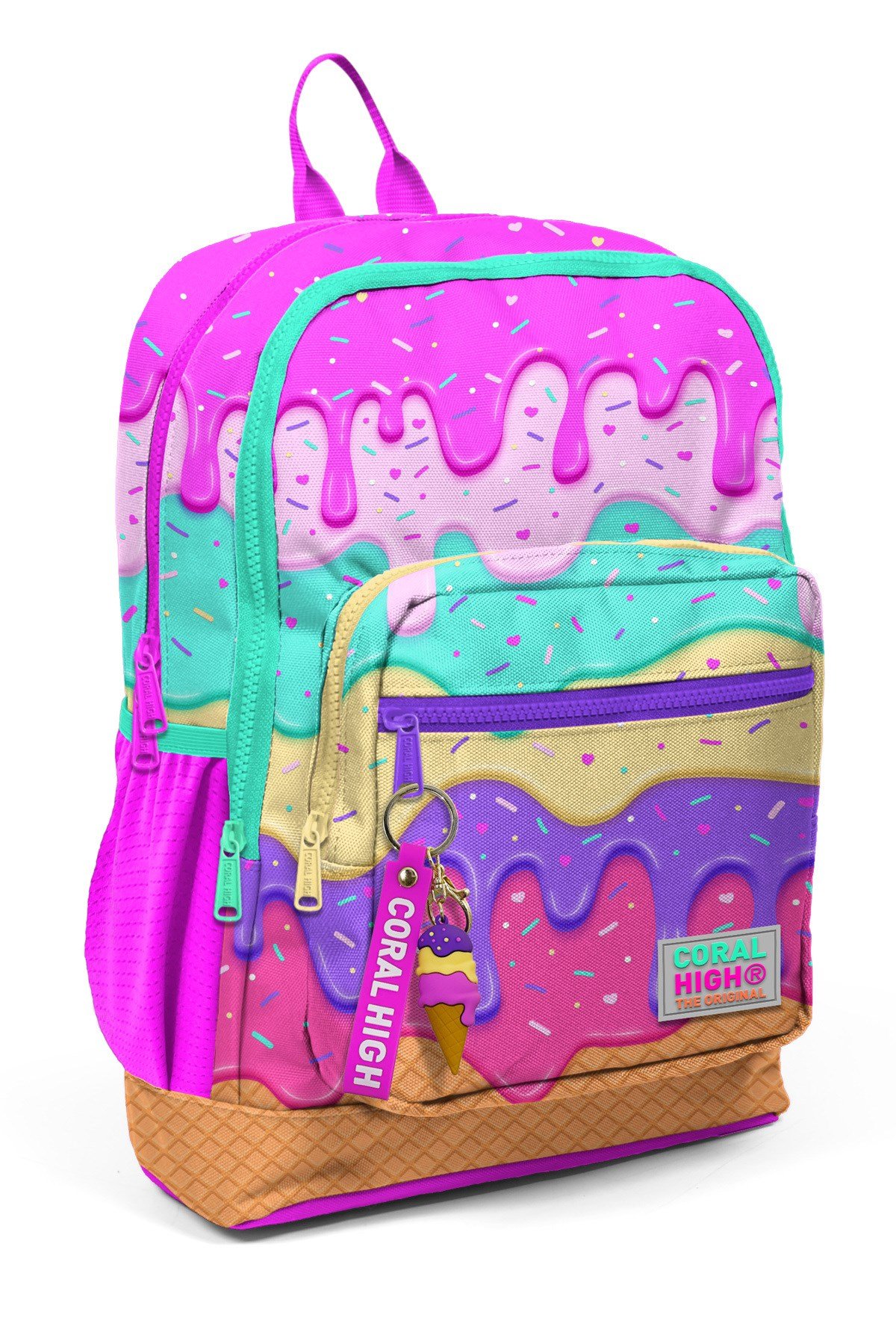 Kids Pembe Rengarenk Dondurma Desenli Okul Sırt Çantası 23731