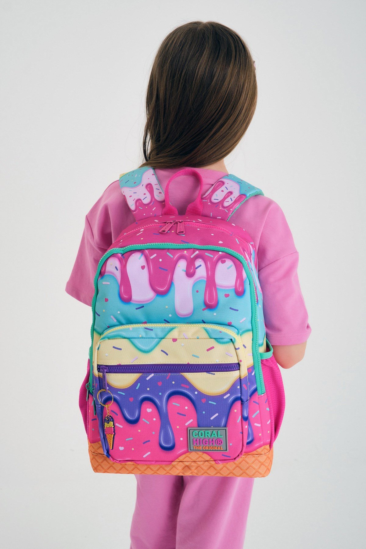 Kids Pembe Rengarenk Dondurma Desenli Okul Sırt Çantası 23731