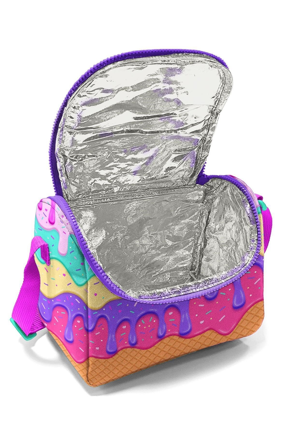 Kids Pembe Rengarenk Dondurma Desenli Thermo Beslenme Çantası 11731
