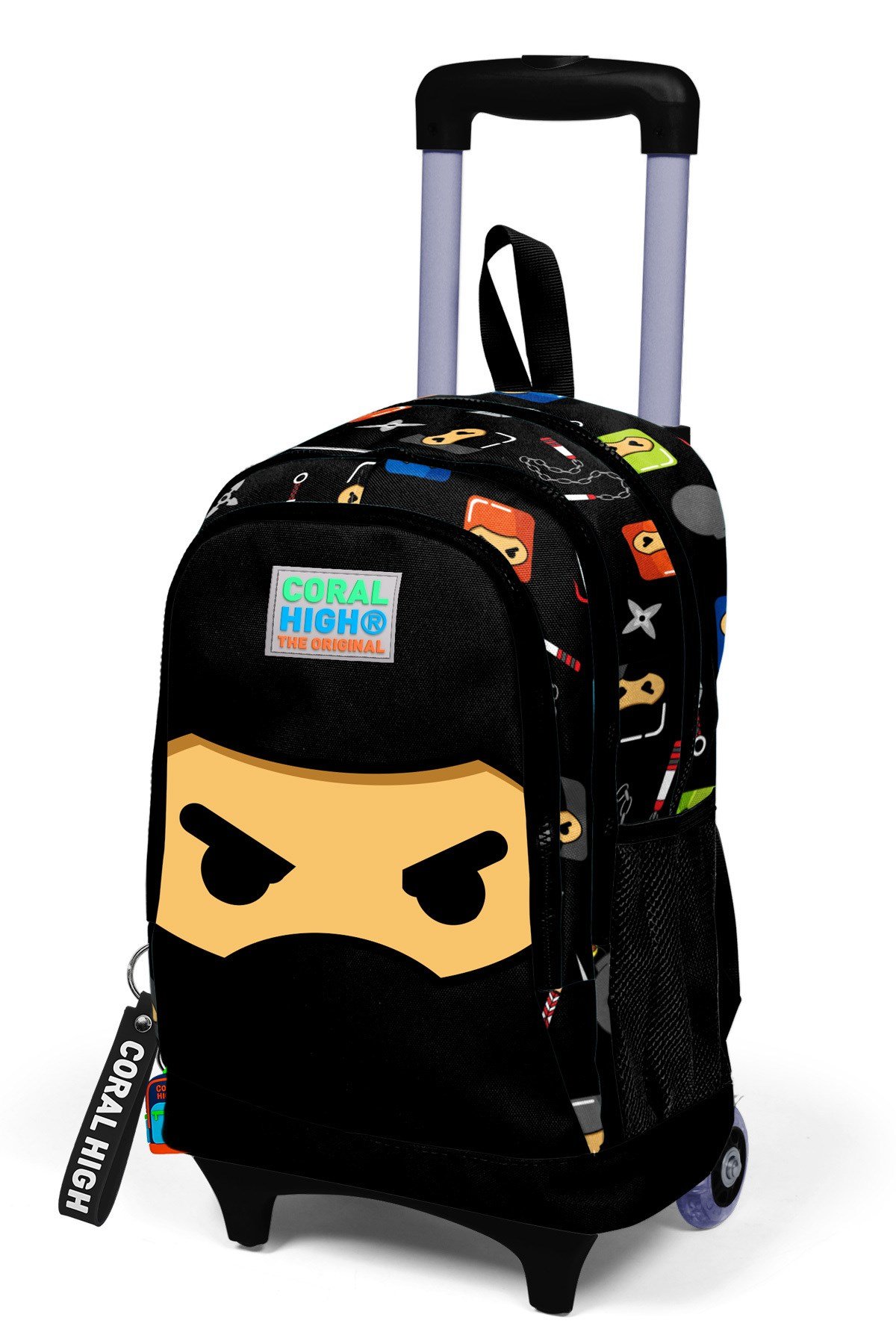 Kids Siyah Ninja Desenli Üç Bölmeli Çekçekli Okul Sırt Çantası 23381
