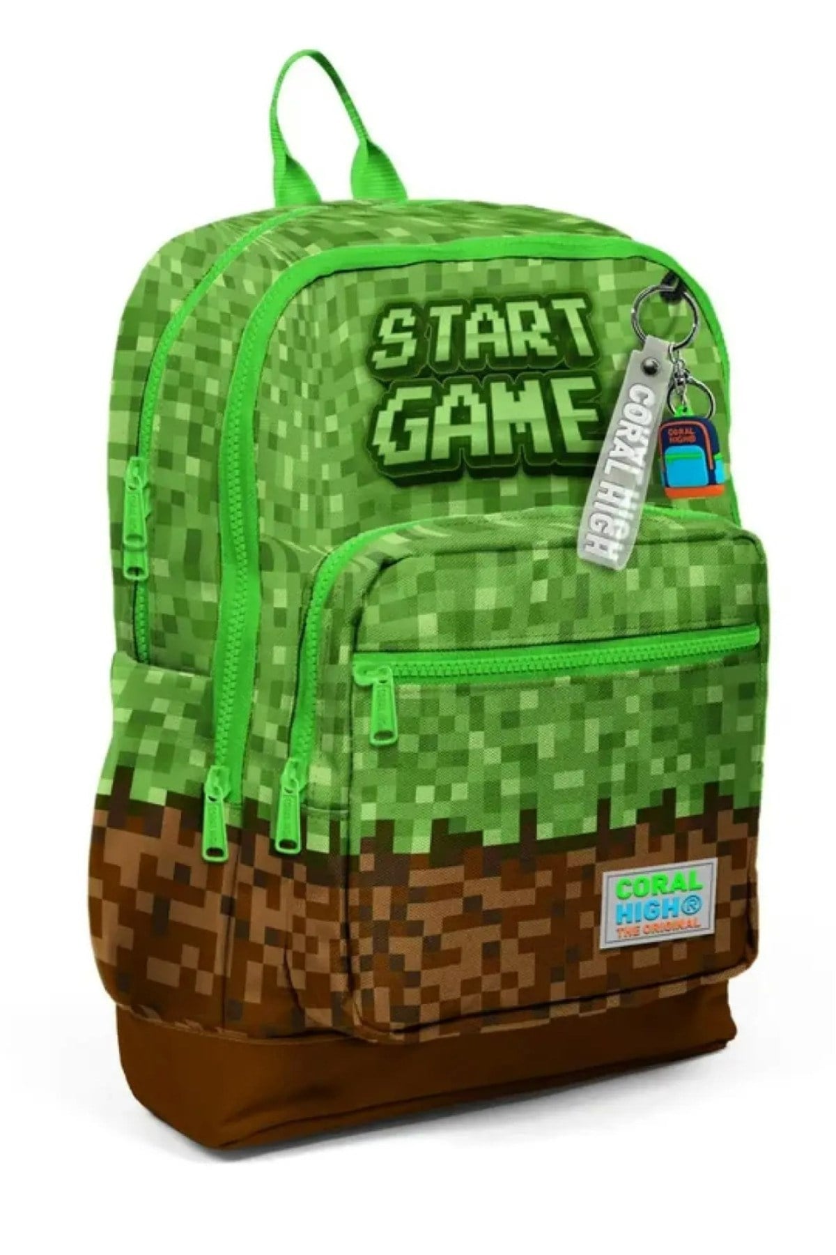 Kids Yeşil Kahverengi High Craft Desenli Dört Bölmeli Okul Sırt Çantası 23776