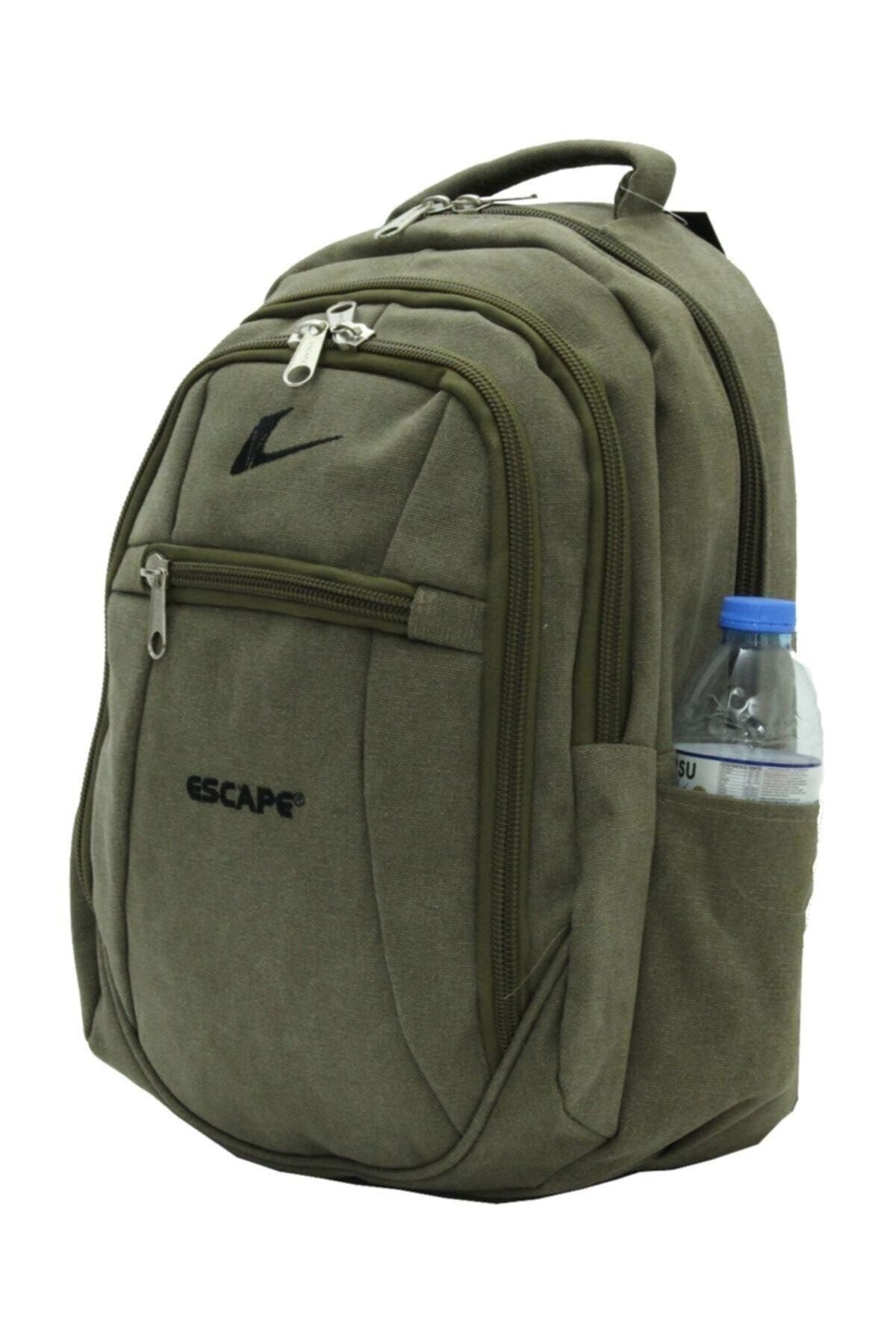 Laptop Bölmeli Kanvas Kumaş Outdoor Sırt Çantası Spor Çantası Haki 307
