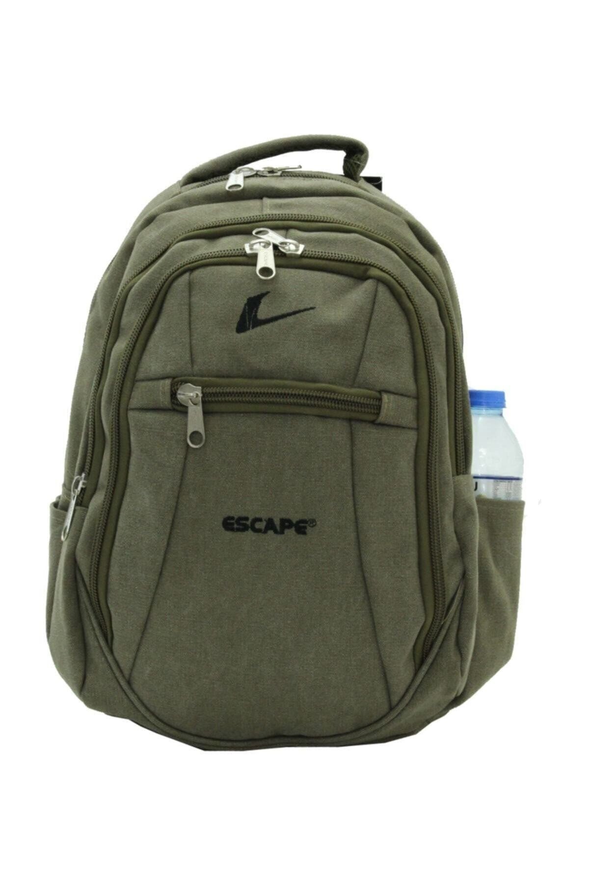 Laptop Bölmeli Kanvas Kumaş Outdoor Sırt Çantası Spor Çantası Haki 307