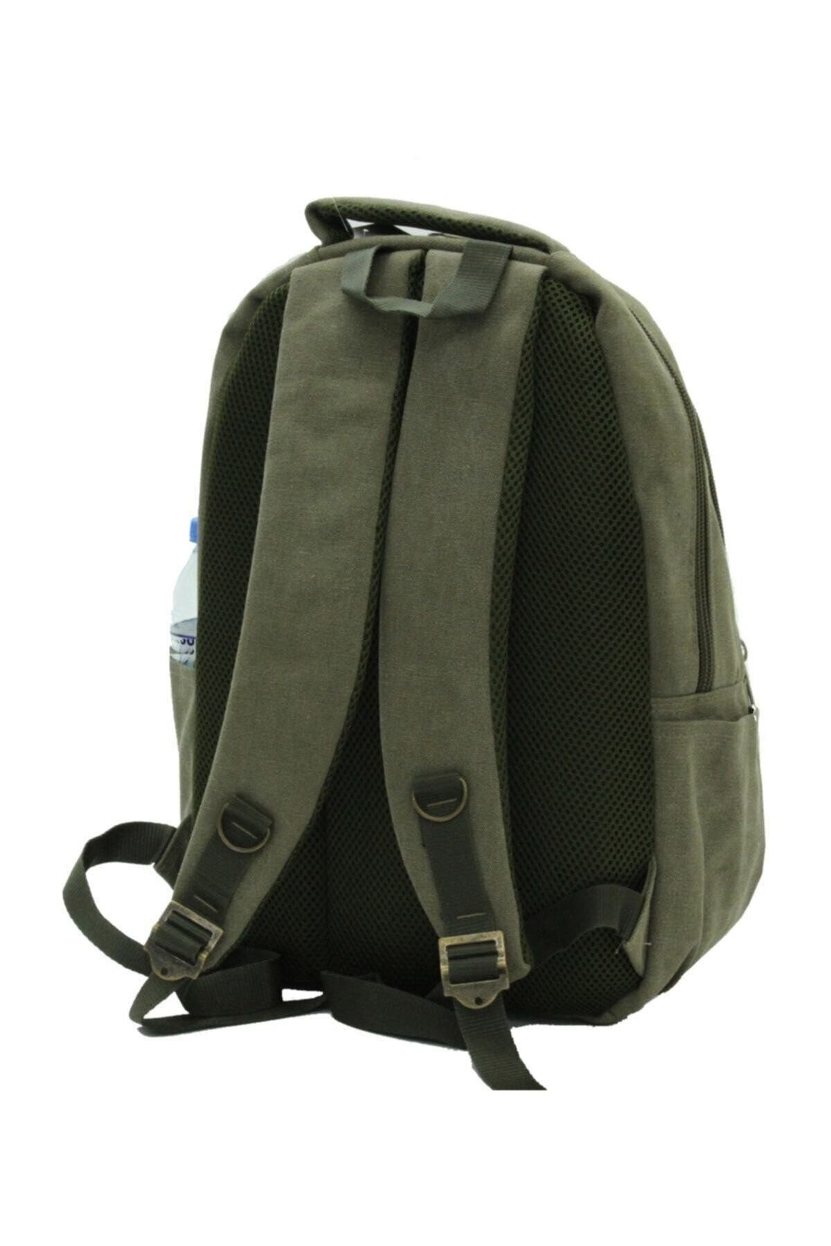 Laptop Bölmeli Kanvas Kumaş Outdoor Sırt Çantası Spor Çantası Haki 307