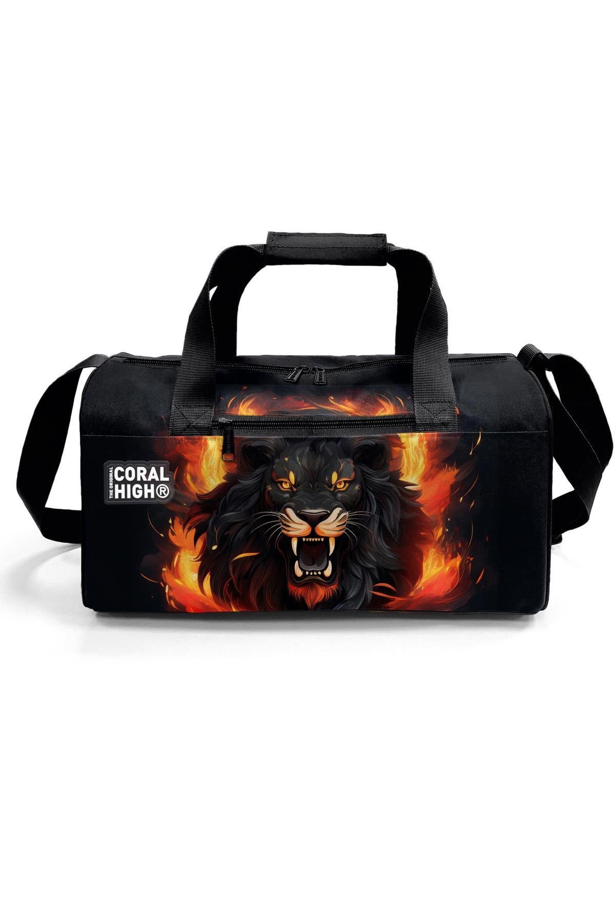 Siyah Aslan Desenli Spor Çantası 27540