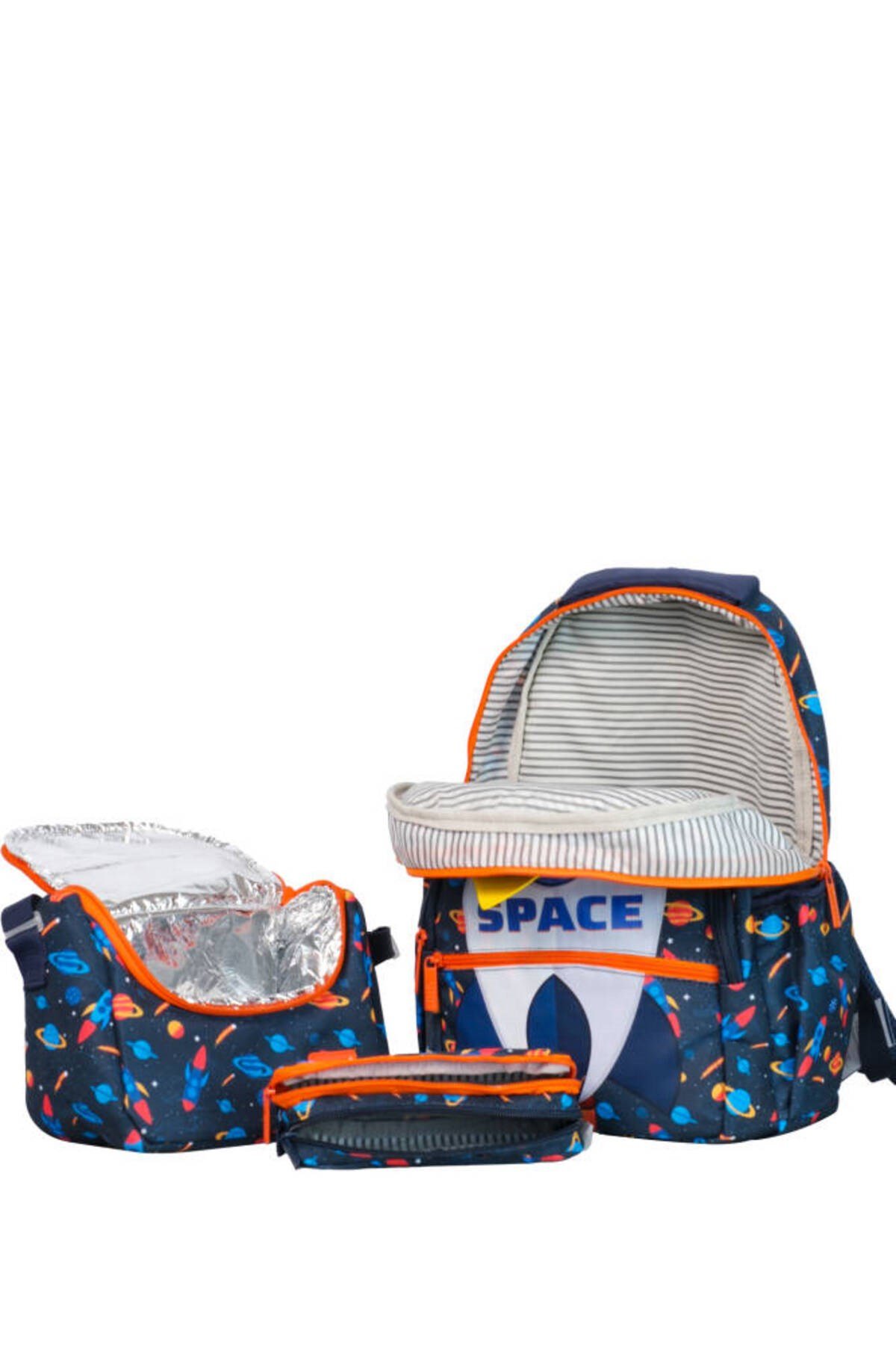 Space Desenli Çanta+Beslenme+Kalemlik 3 Lü İlkokul Çanta Seti