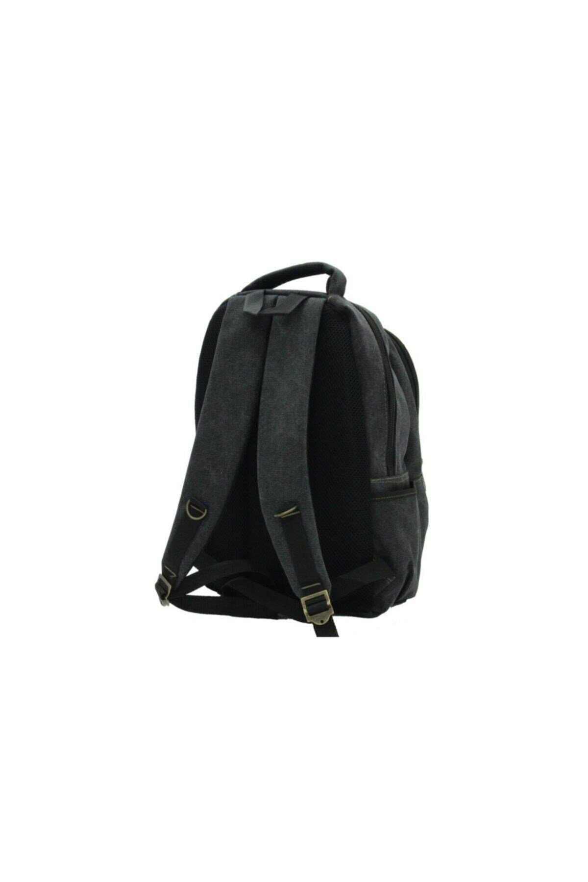 Unisex Siyah Kanvas Kumaş Laptop Bölmeli 1. Kalite Sırt Çantası 307