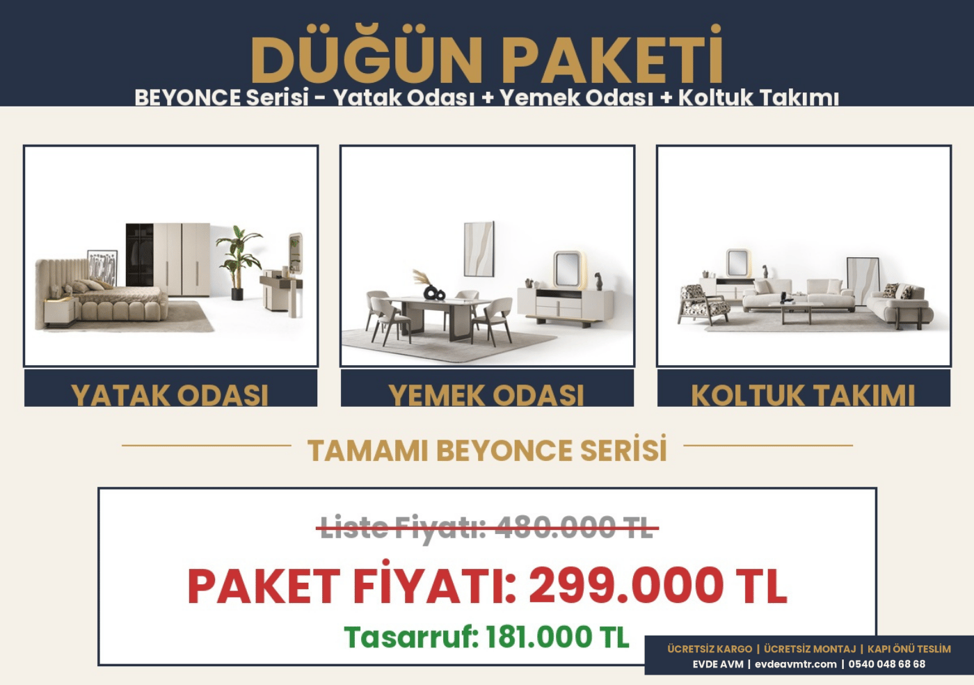 Düğün Paketi - Yatak + Yemek + Koltuk Takımı
