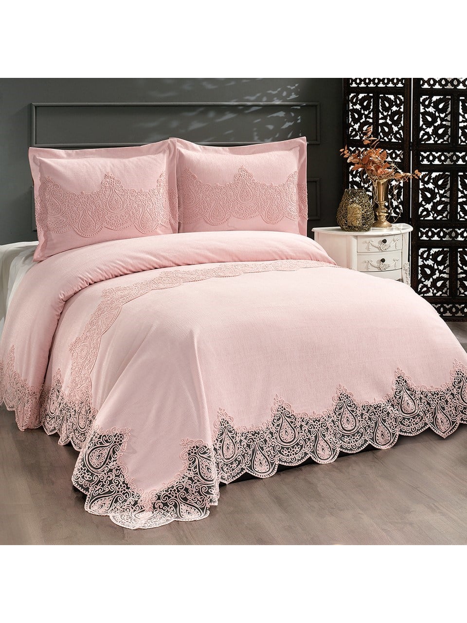 SÜVARİ MYBED ŞÖNİL DANTELLİ ÇİFT KİŞİLİK PİKE TAKIMI