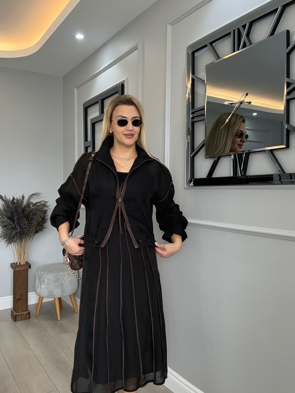 BELDEN BÜZDÜRMELİ GÖMLEK, BİYELİ ASTARLI ETEK TAKIM