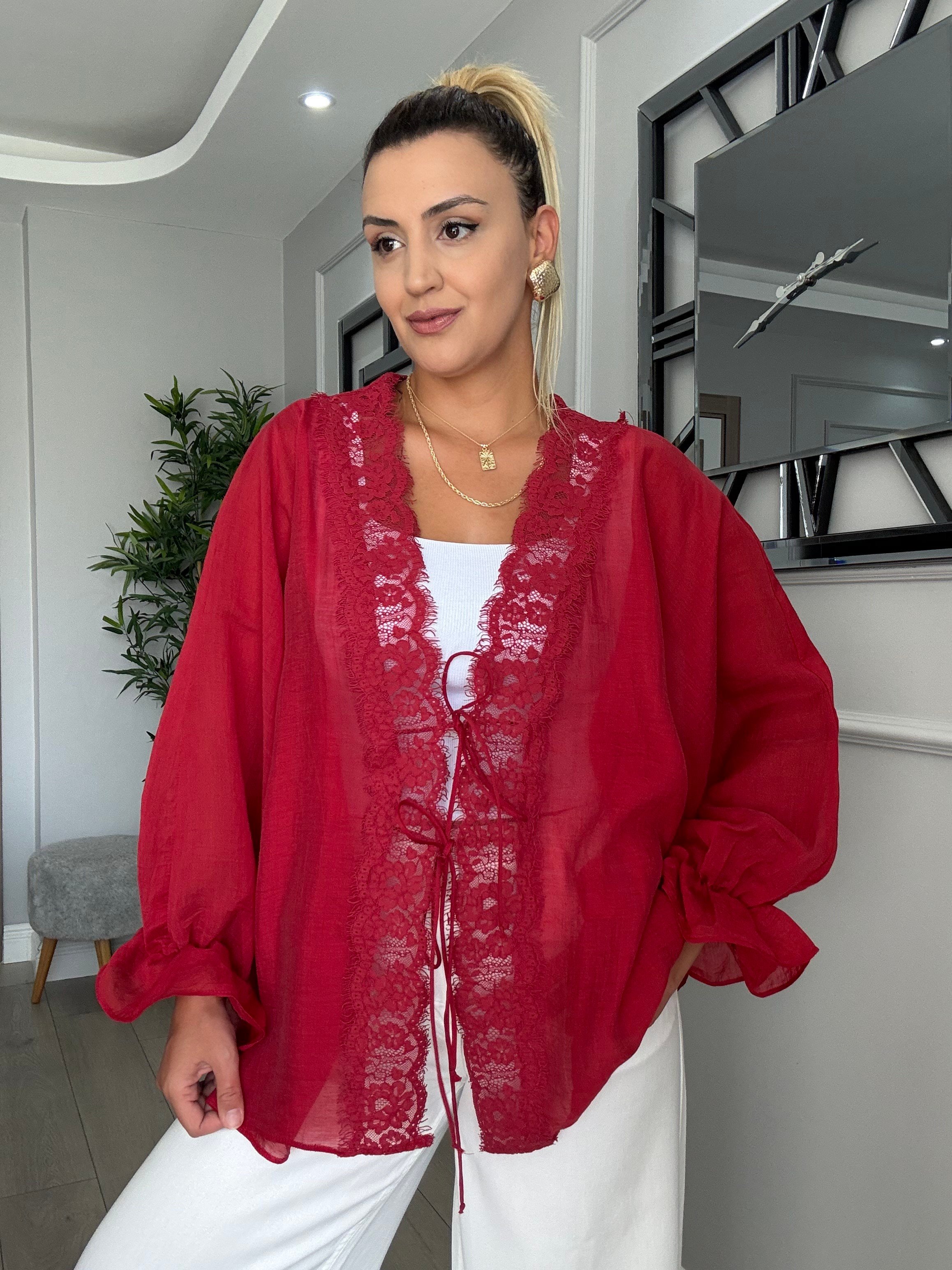 Dantel detayli gömlek -kırmızı 