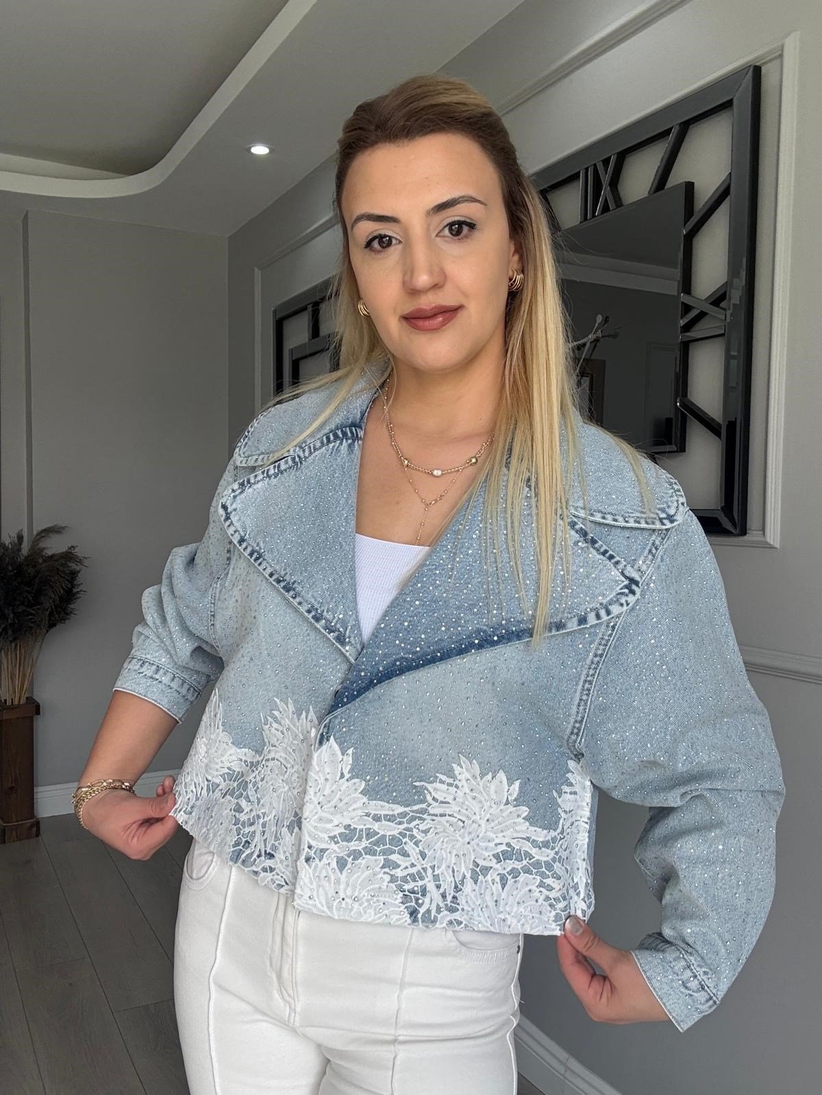 FULL TAŞLI GÜPÜR GEÇİŞLİ DENİM CEKET