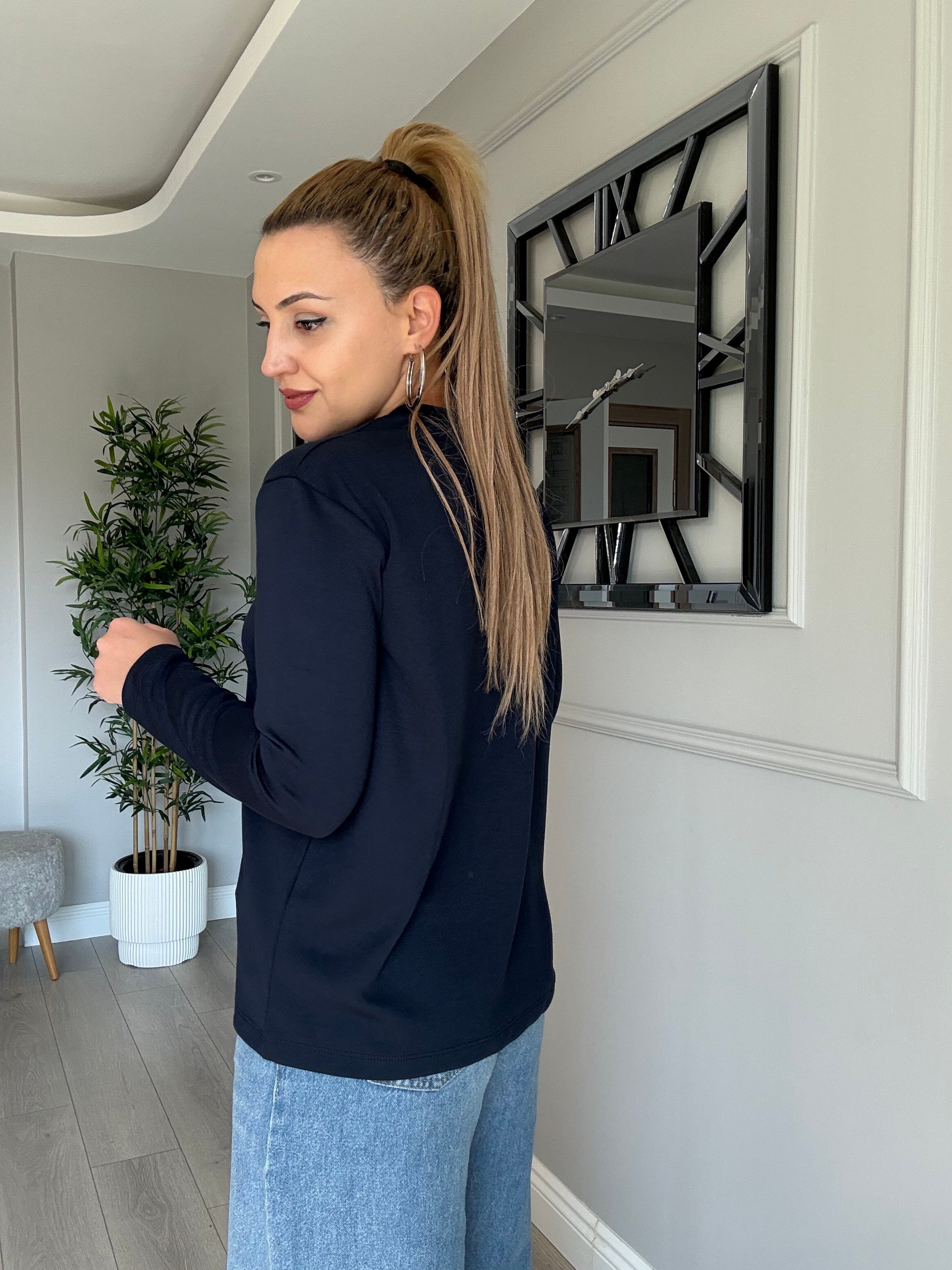 Modal kumaş rahat bluz lacivert
