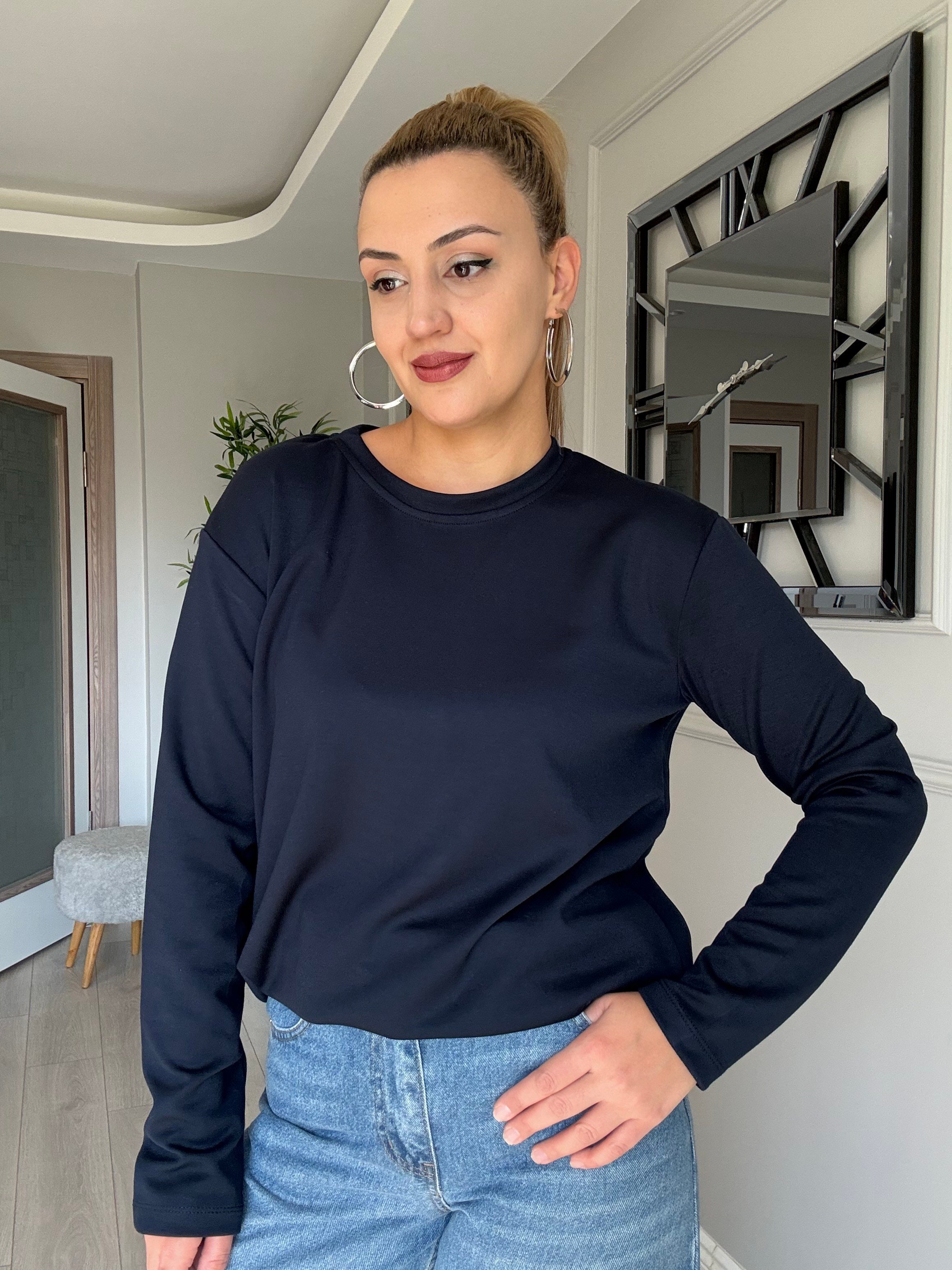 Modal kumaş rahat bluz lacivert