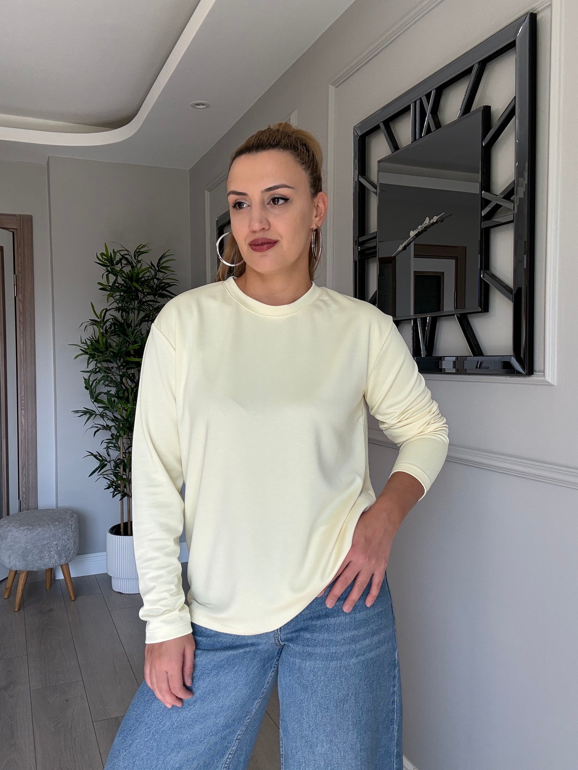 Modal kumaş rahat bluz - sarı