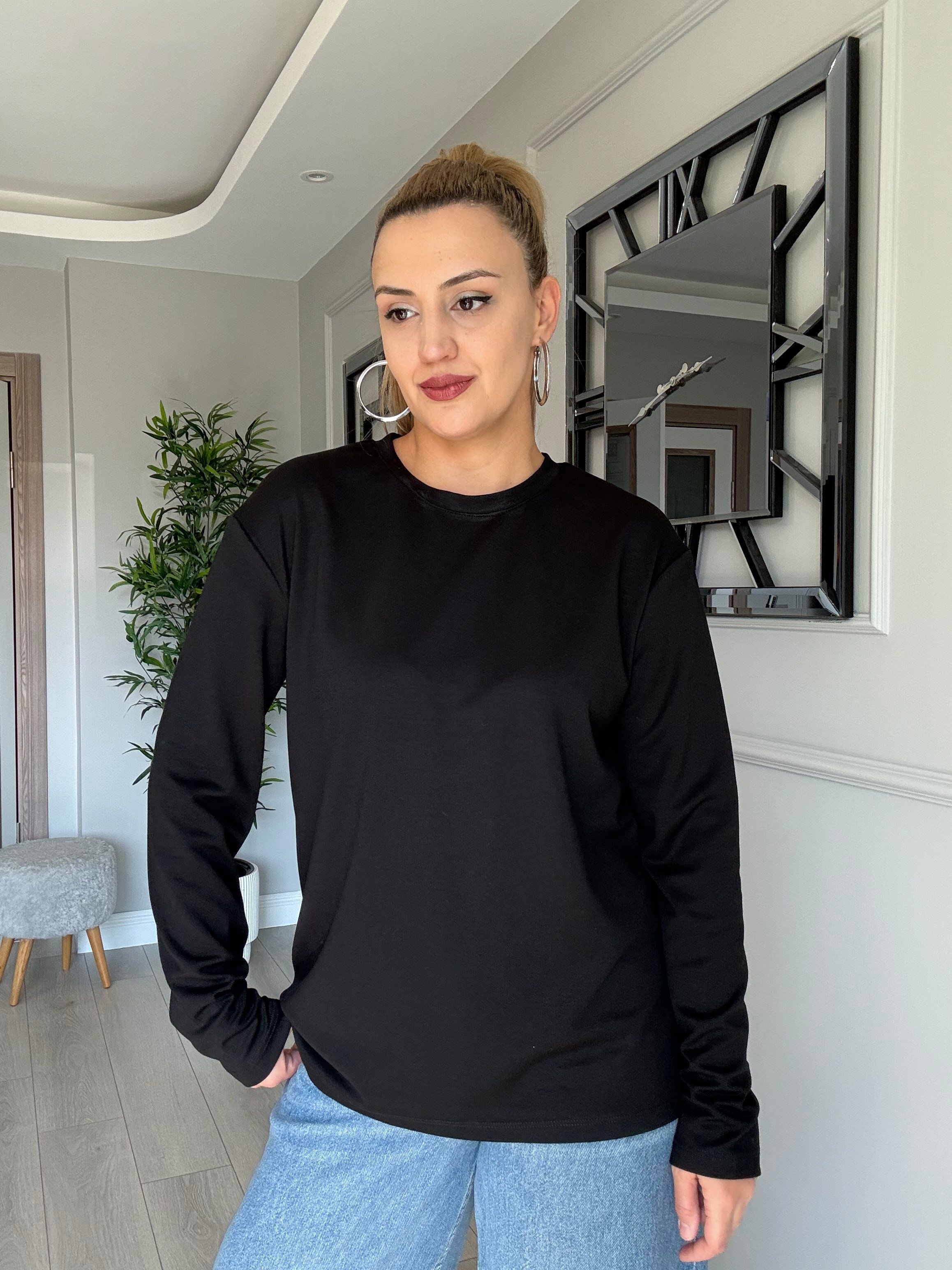 Modal kumaş rahat bluz siyah 