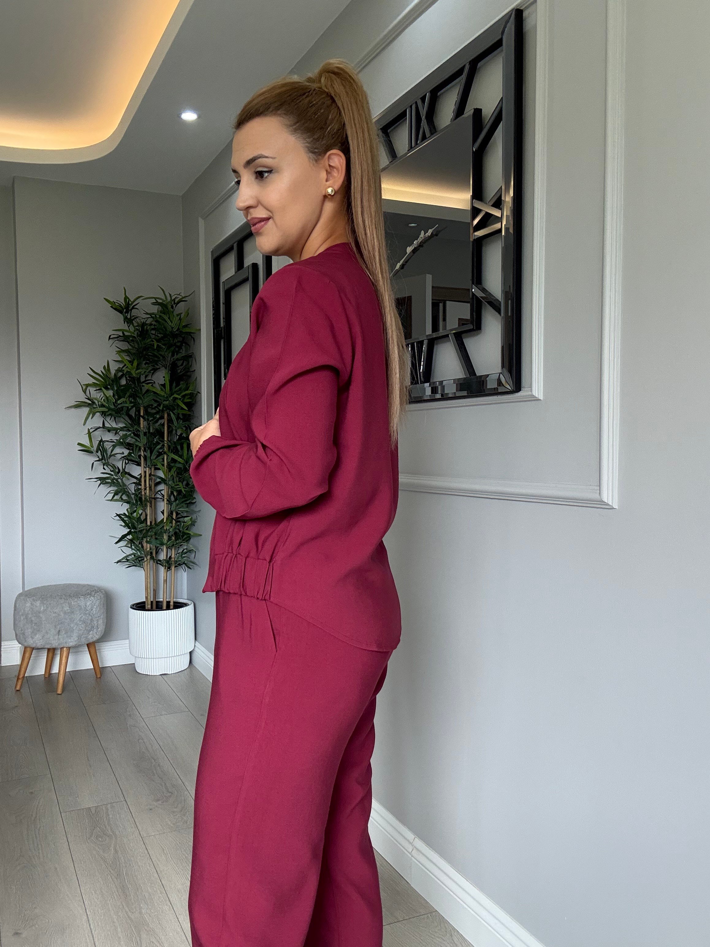 Mükemmel kalite fermuarlı tensel takım -  bordo