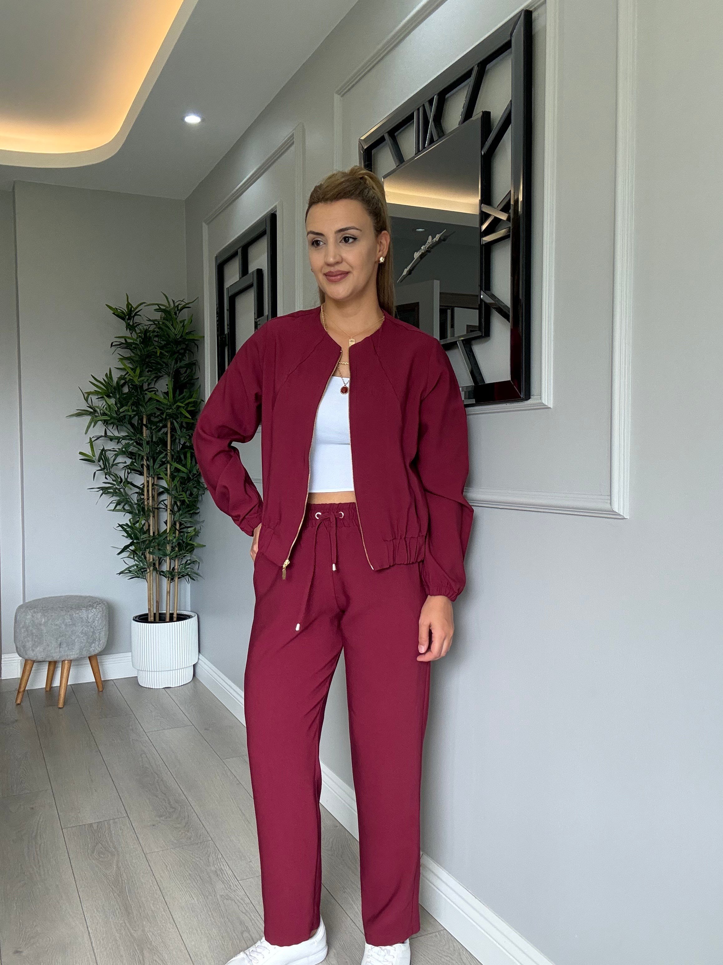 Mükemmel kalite fermuarlı tensel takım -  bordo