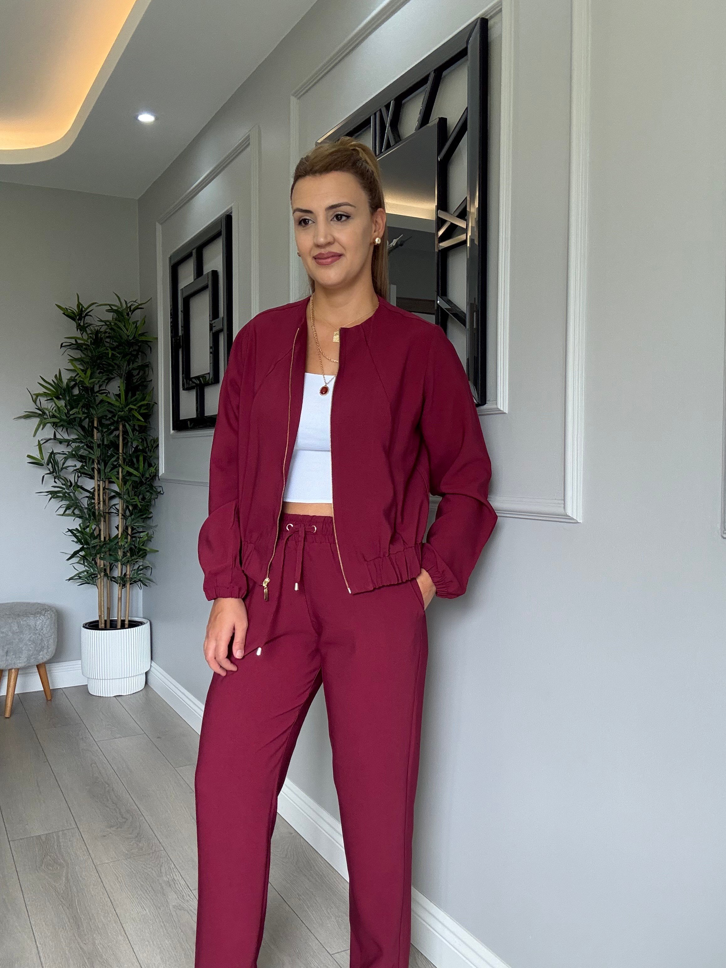 Mükemmel kalite fermuarlı tensel takım -  bordo