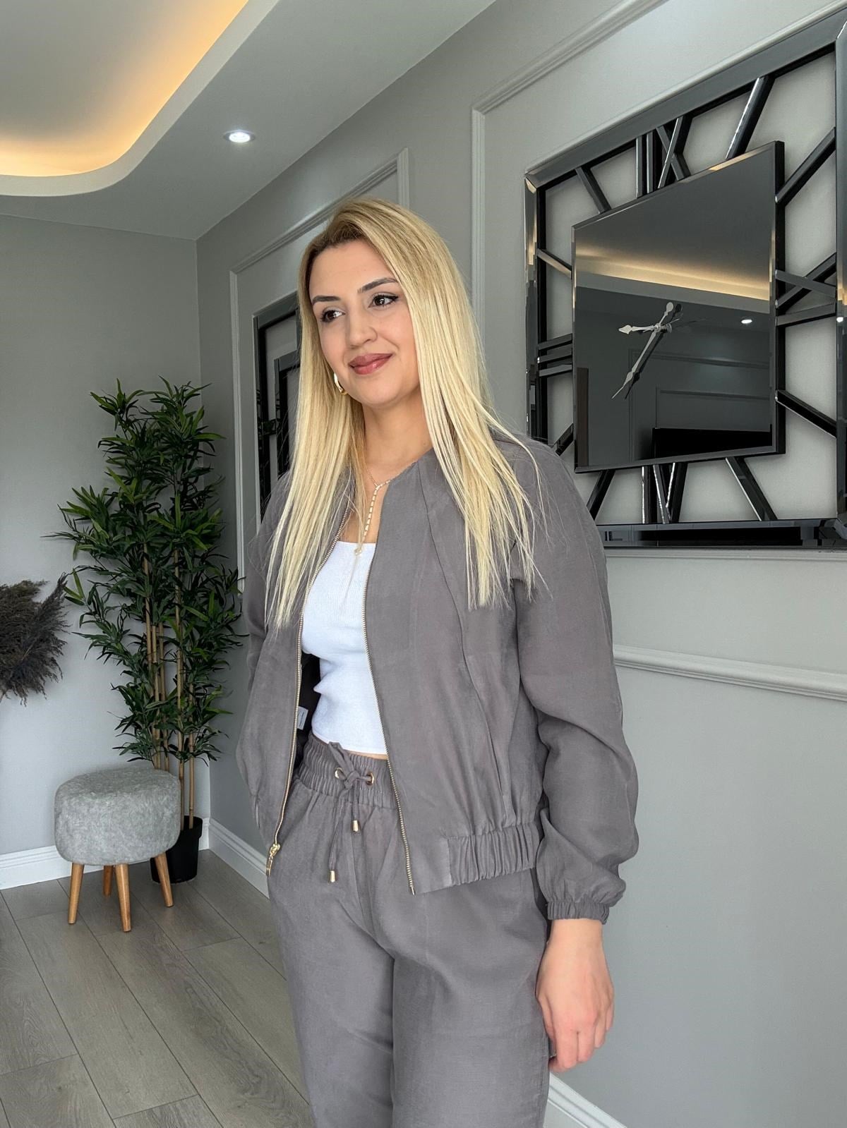 MÜKEMMEL KALİTEDE FERMUARLI TENSEL TAKIM GRİ