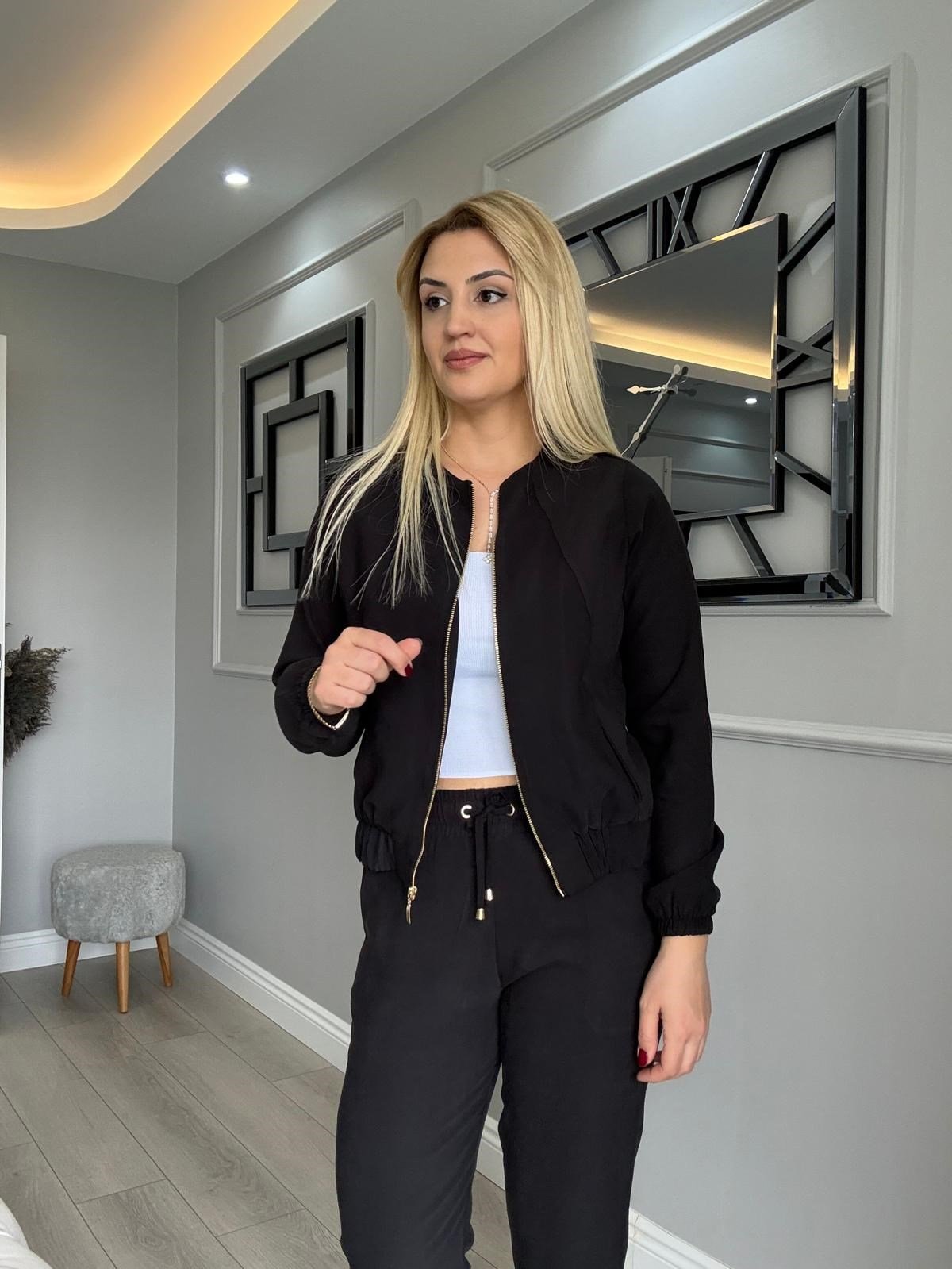 MÜKEMMEL KALİTEDE FERMUARLI TENSEL TAKIM SİYAH
