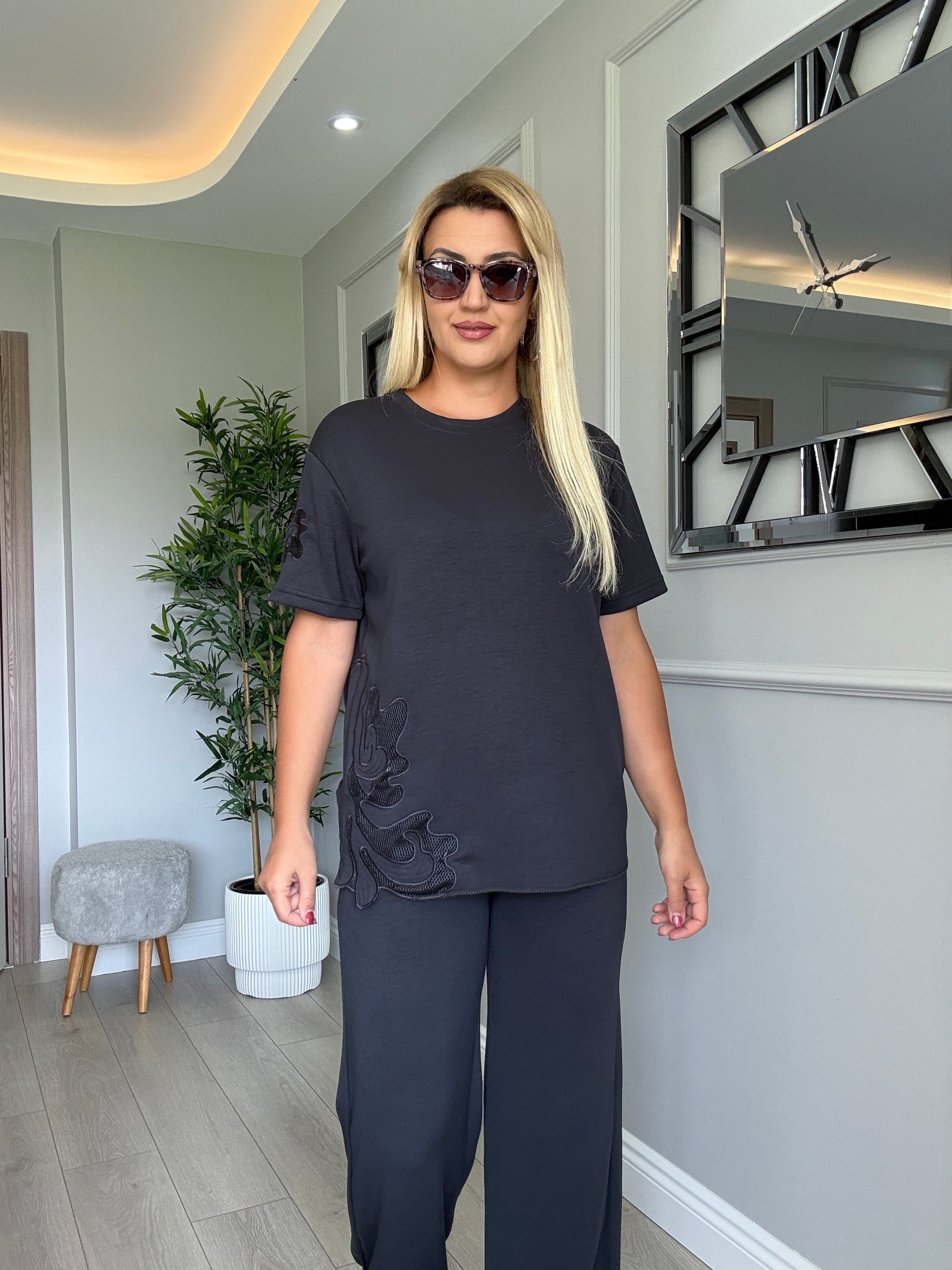 Orj marka dantelli modal takım antrasit