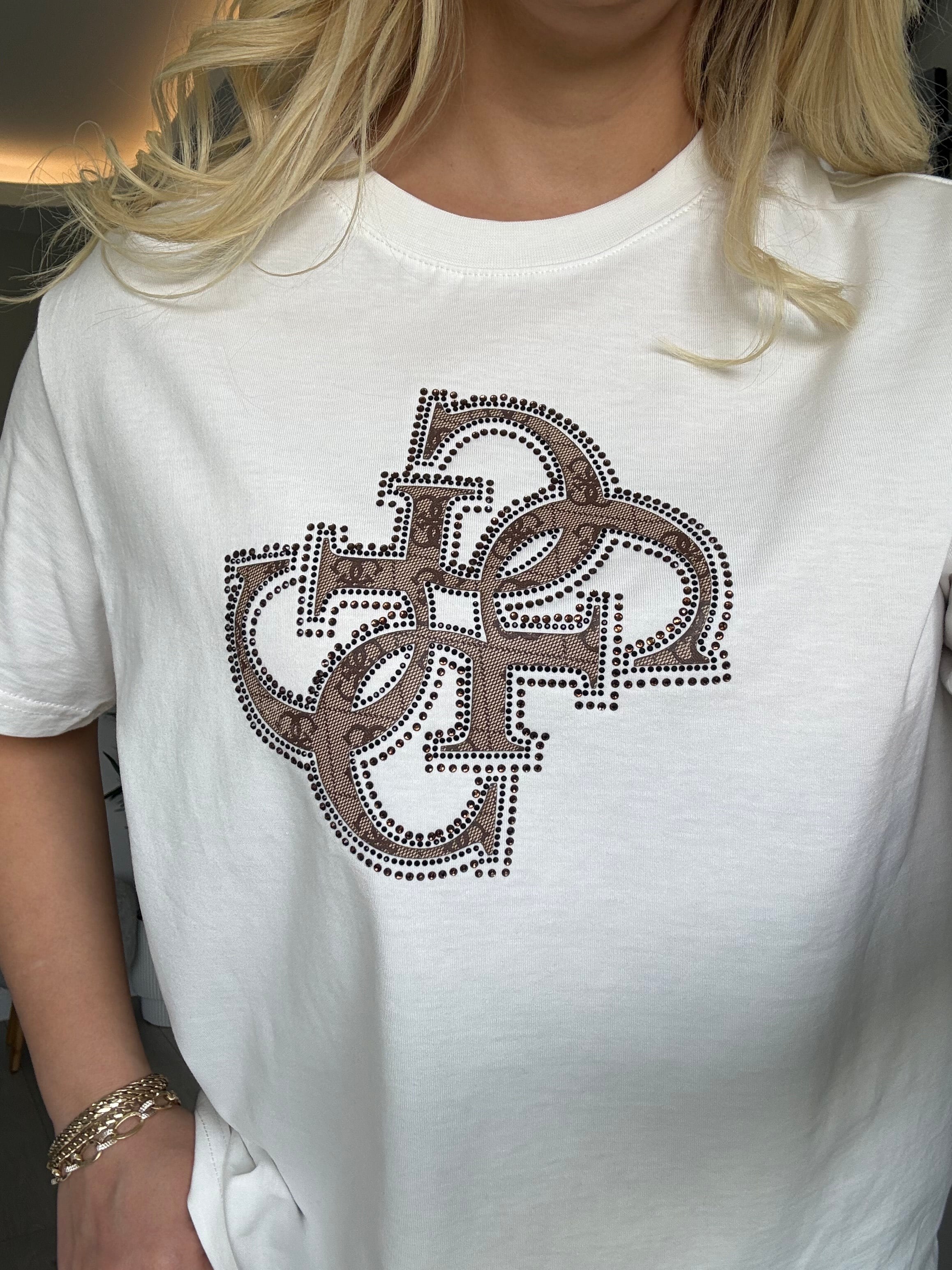 Orj marka taşlı tshirt beyaz 