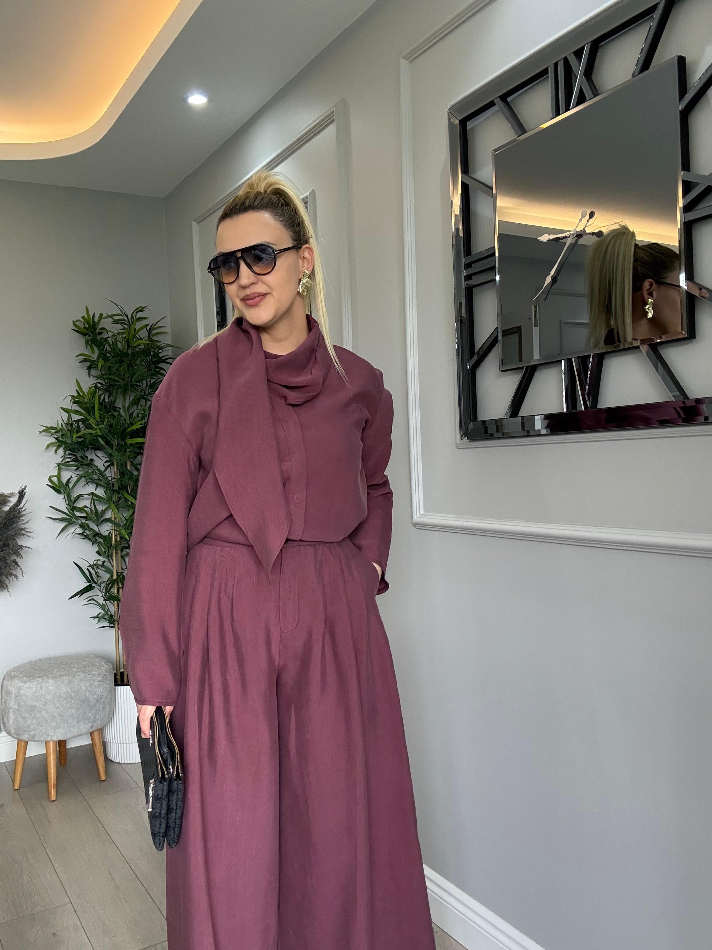 ORJİNAL MODEL PREMİUM TENSEL GÖMLEK & PANTOLON TAKIM MÜRDÜM 