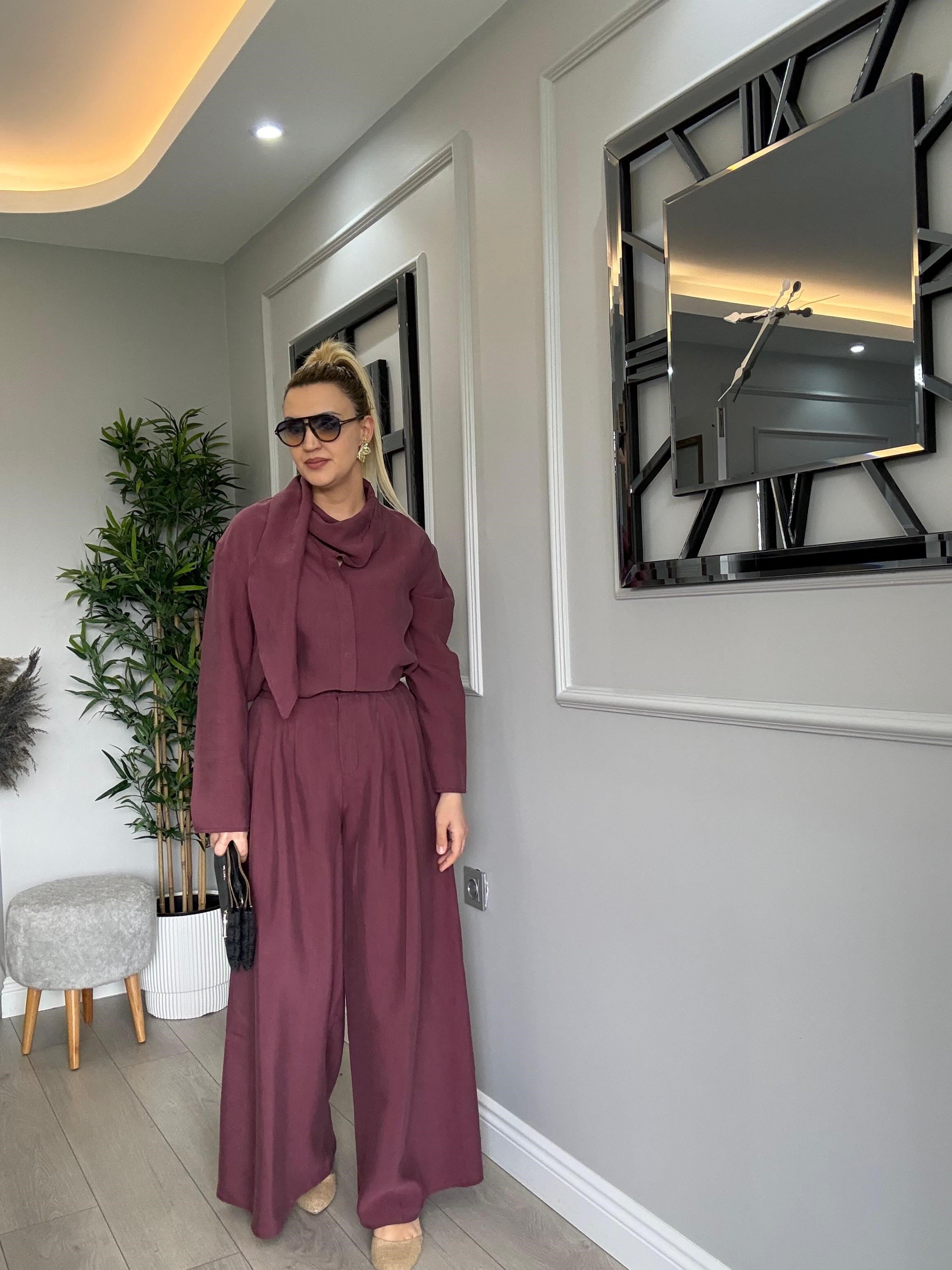 ORJİNAL MODEL PREMİUM TENSEL GÖMLEK & PANTOLON TAKIM MÜRDÜM 