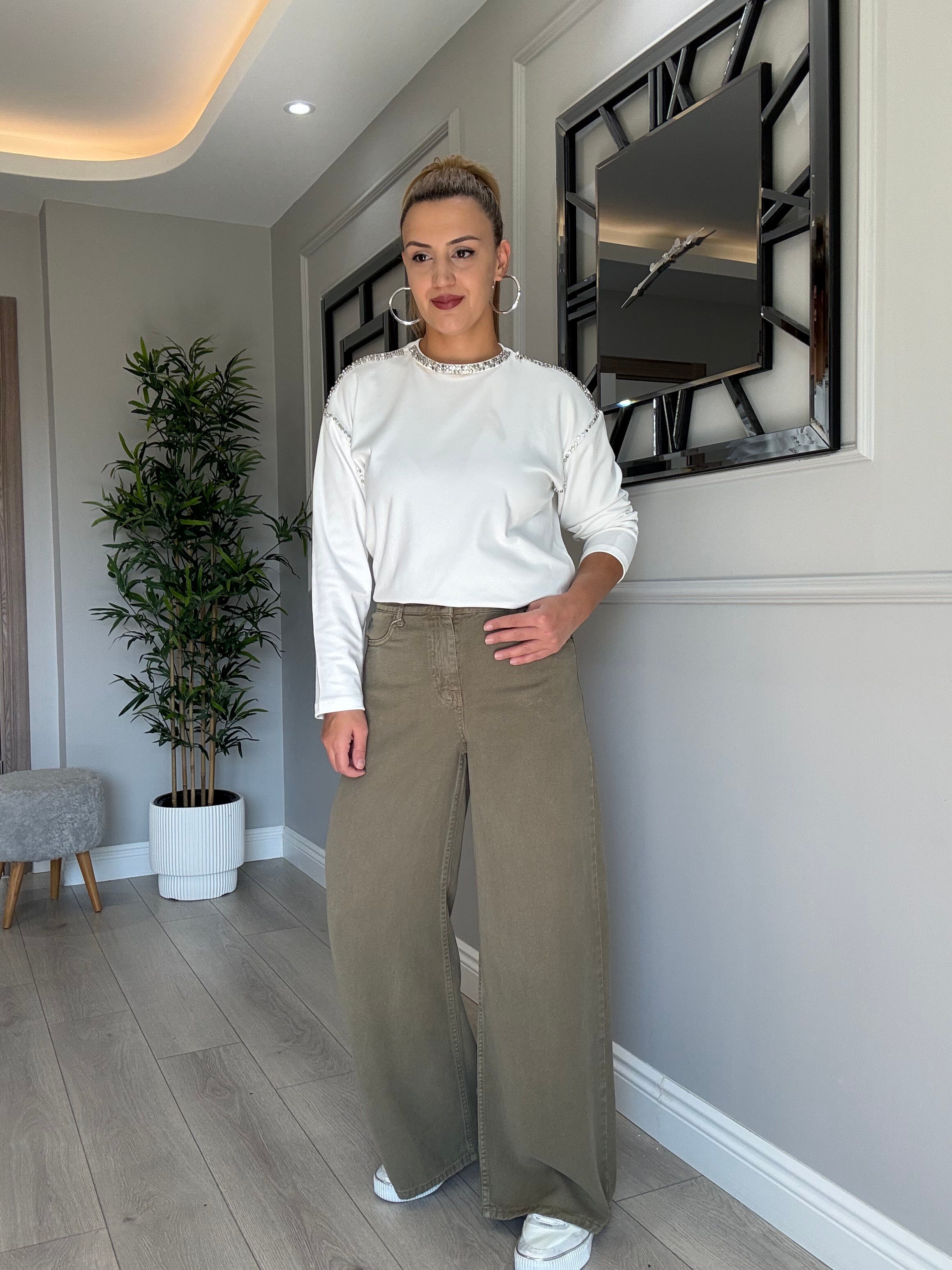Premium kalite 100% pamuklu tensel jean  haki