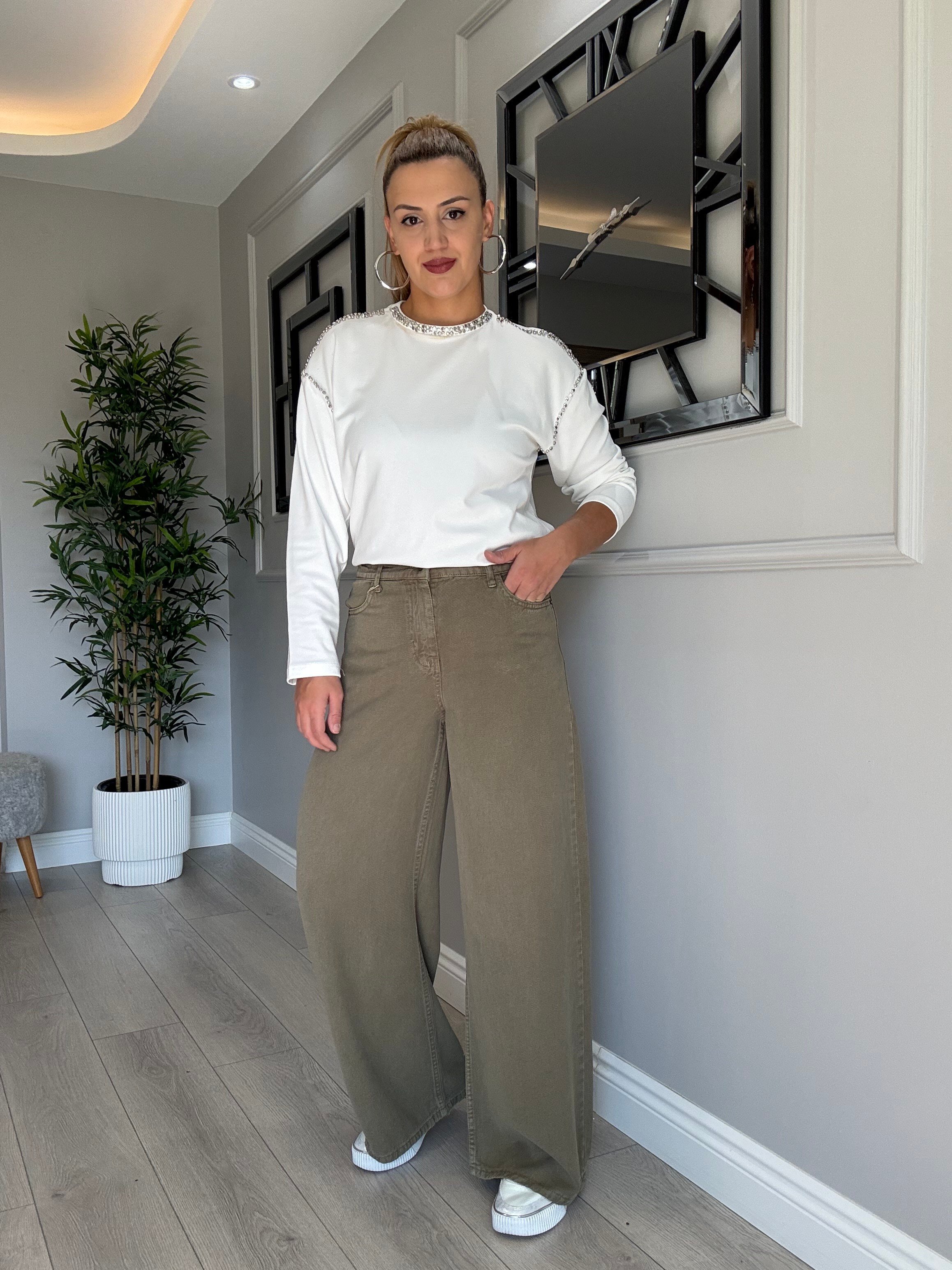 Premium kalite 100% pamuklu tensel jean  haki