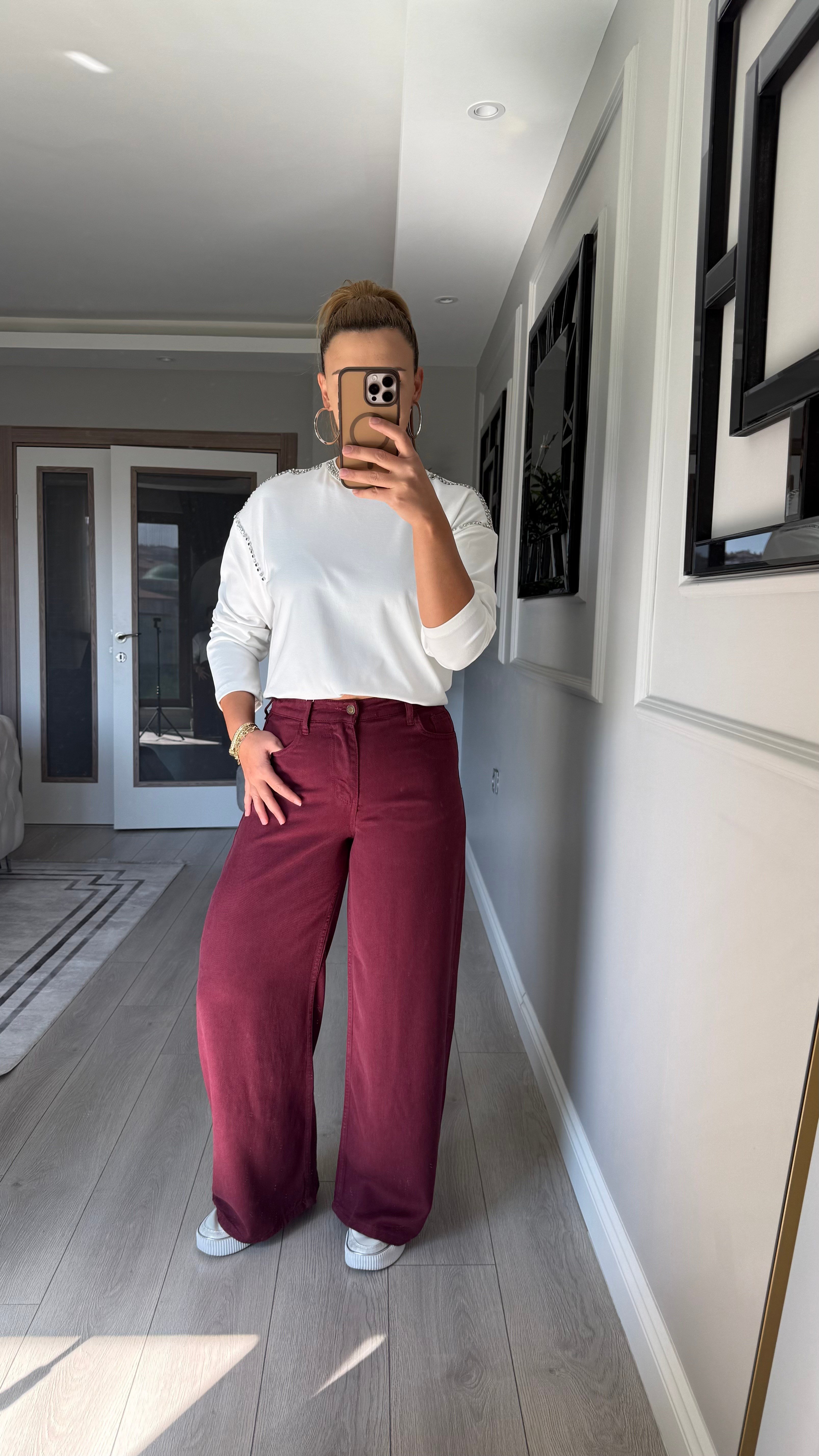 Premium kalite 100% pamuklu yumuşacık tensel jean bordo