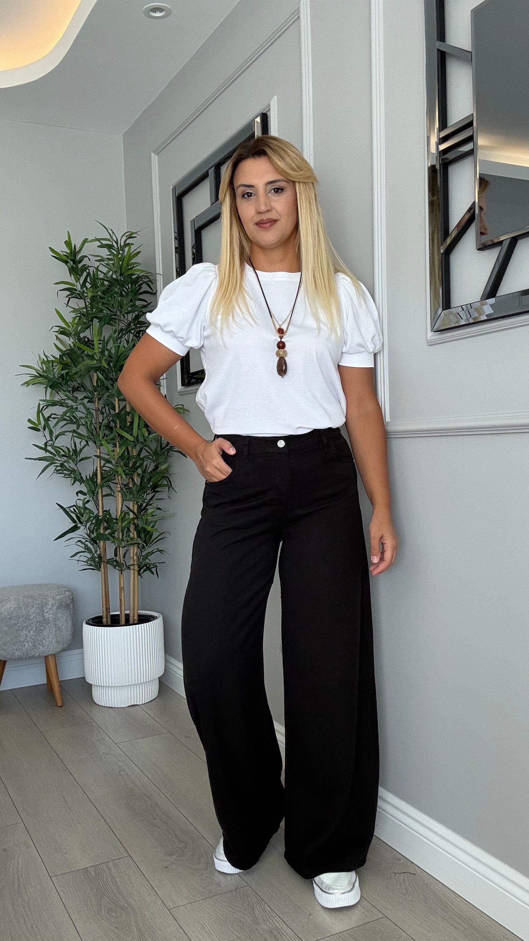 Premium kalite beli lastikli tensel jean siyah