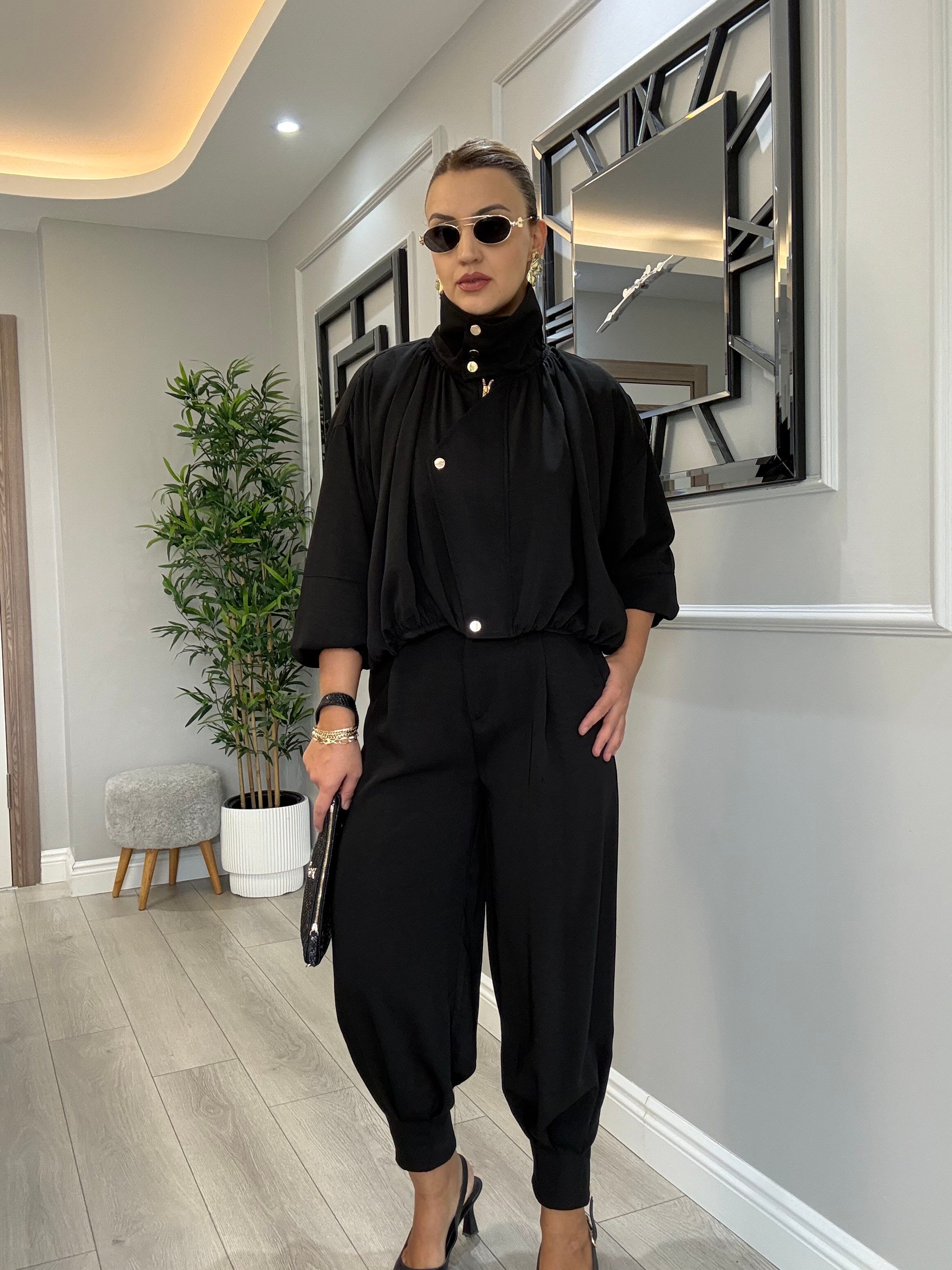 Premium kalite bomber ceketli  şık takım - siyah