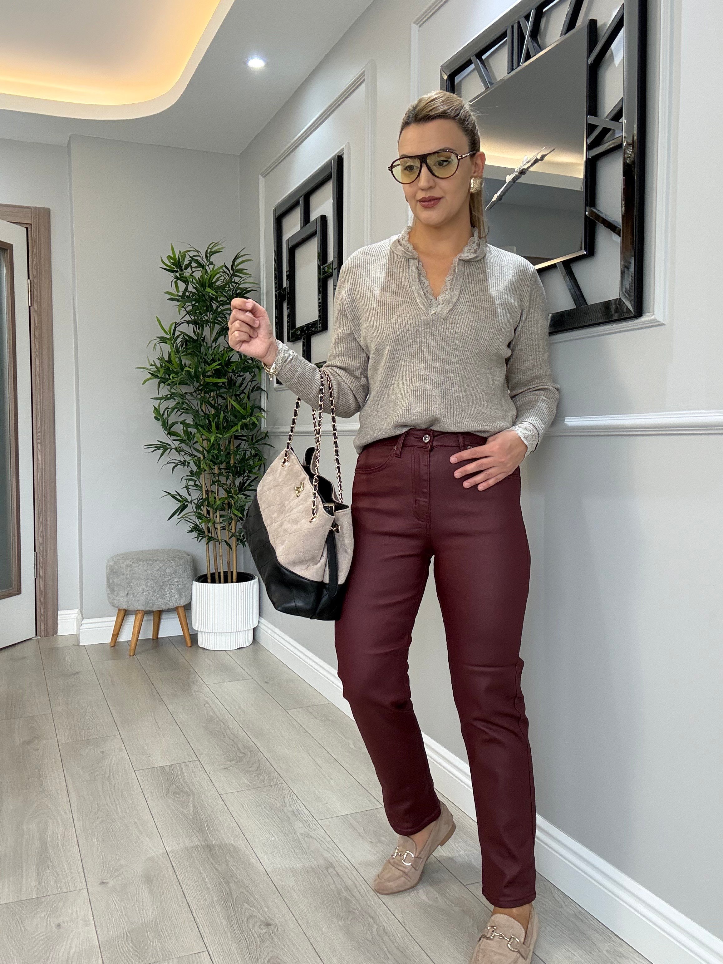 Premium kalite mumlu jean - bordo